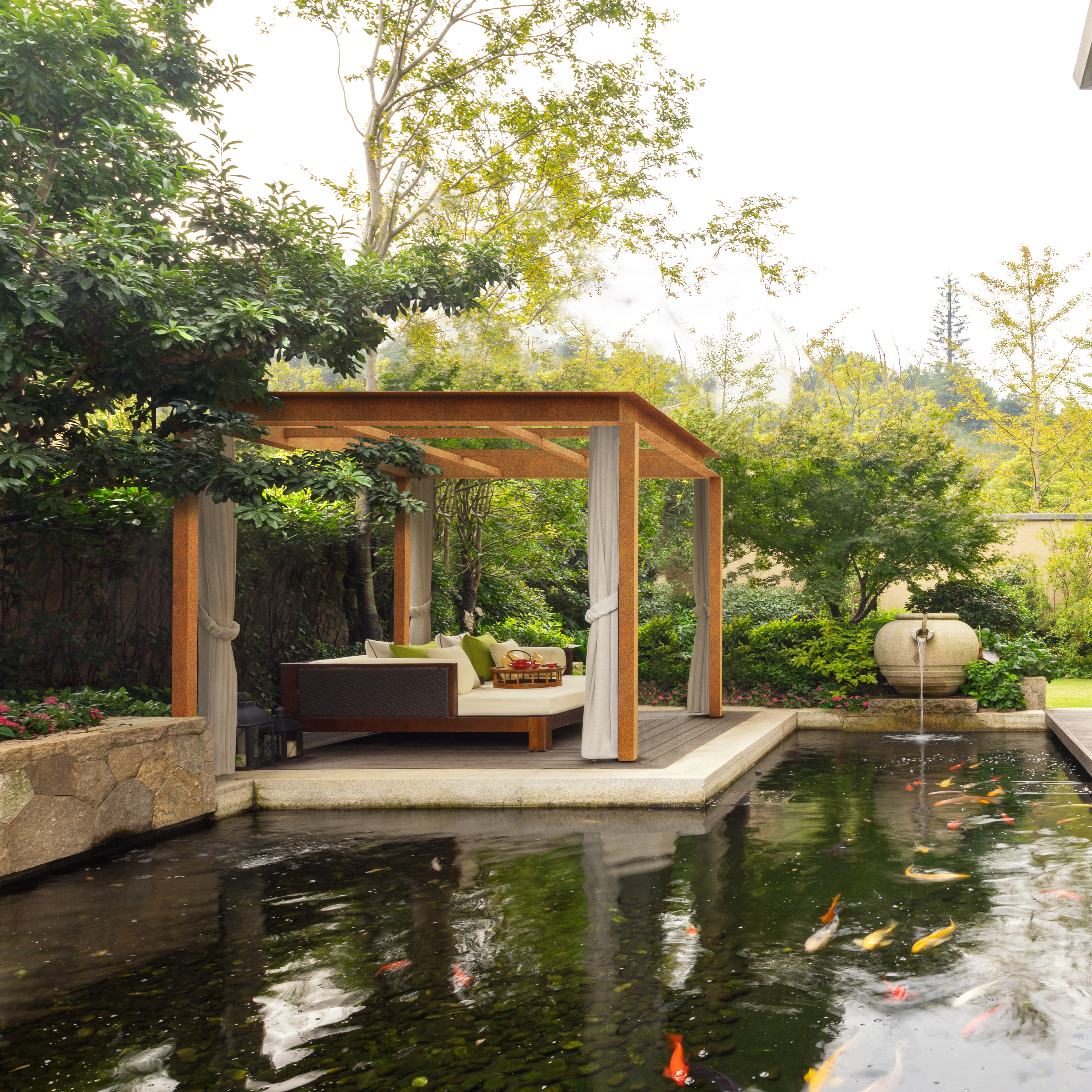 Eckige Design Pergola aus Corten für den Park oder Garten