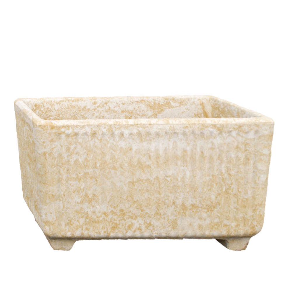 Rechteckiger Pflanzenkübel mit Füßen aus Steinguss - Tetipu / Portland weiß