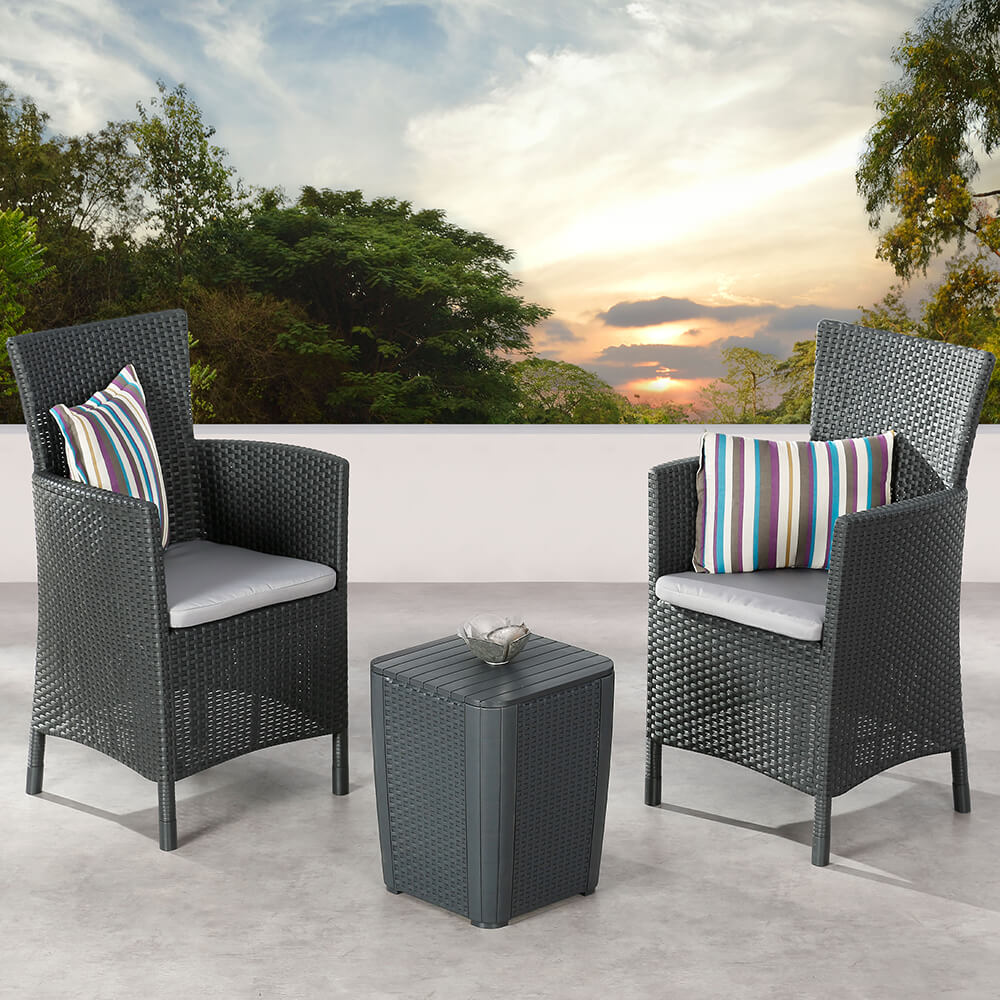 2-Sitzer Set mit Tisch inkl. Aufbewahrungsfunktion - Balkonmöbel Rigosa