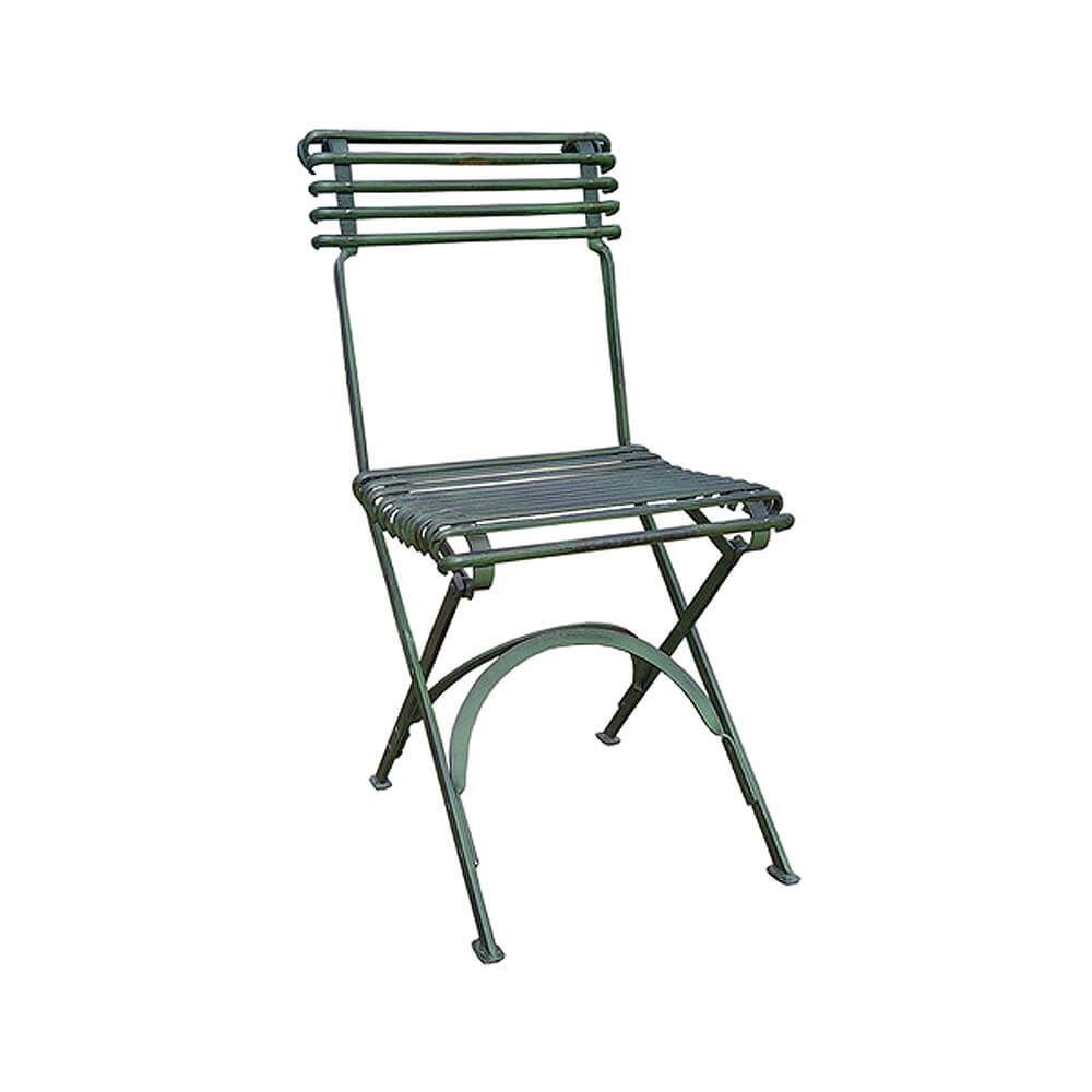 Schlichter grüner Metallstuhl, ideal für den Garten oder Balkon