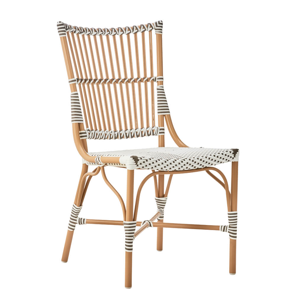 Chaise de jardin moderne en rotin avec motif tressé blanc et brun