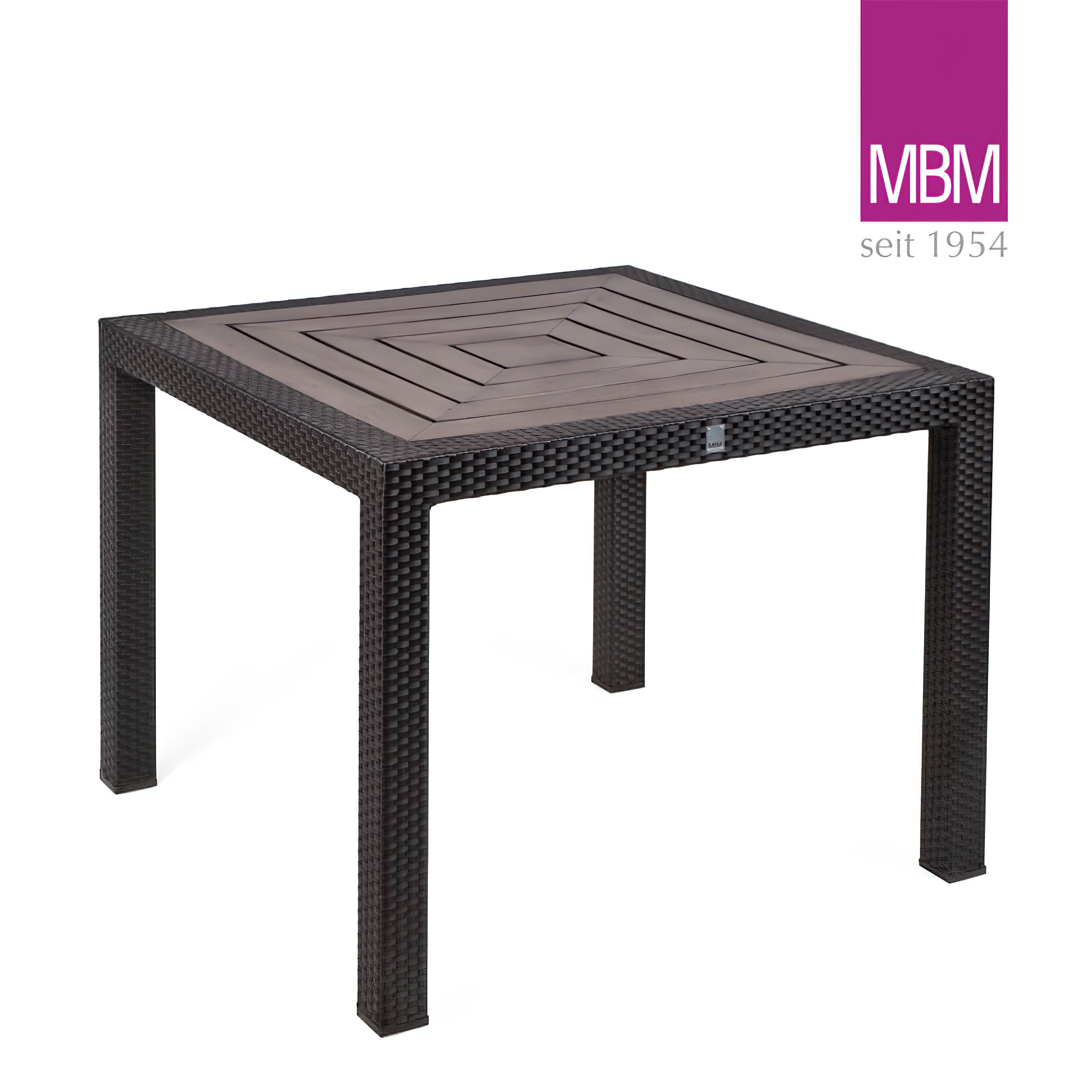 Schwarzer Gartentisch aus Rattan mit schlichtem Design auf weissem Hintergrund