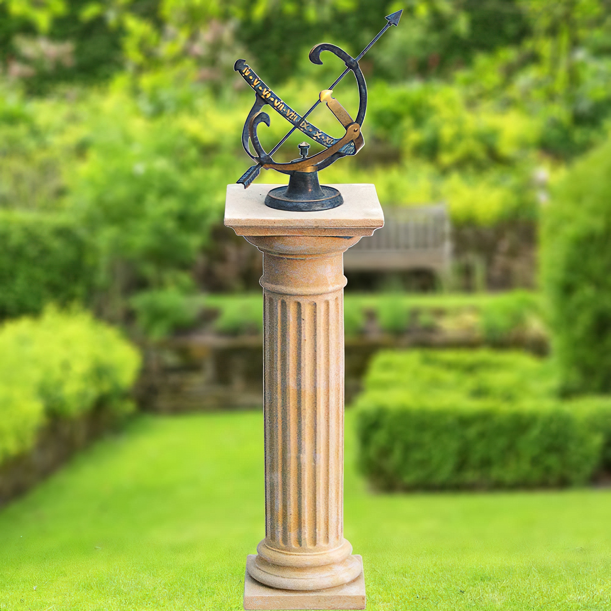 Bronze Gartensonnenuhr & Stein Säule - Chronos