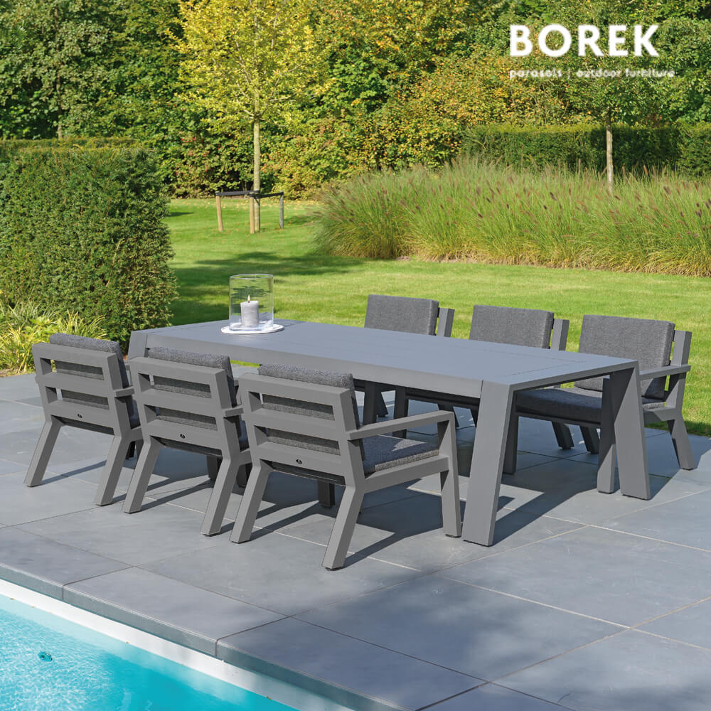 Gartenmöbel Set aus Aluminium - inkl. Kissen - Gartentisch & 6 Stühle - Borek - Viking Sitzgruppe / Anthrazit