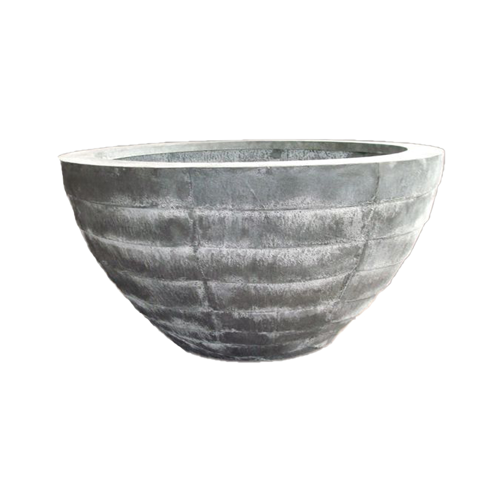 Metall Pflanzschale rund im Bänderdesign - Cherobiuna / 45x70cm (HxDm) / Stahl galvanisiert