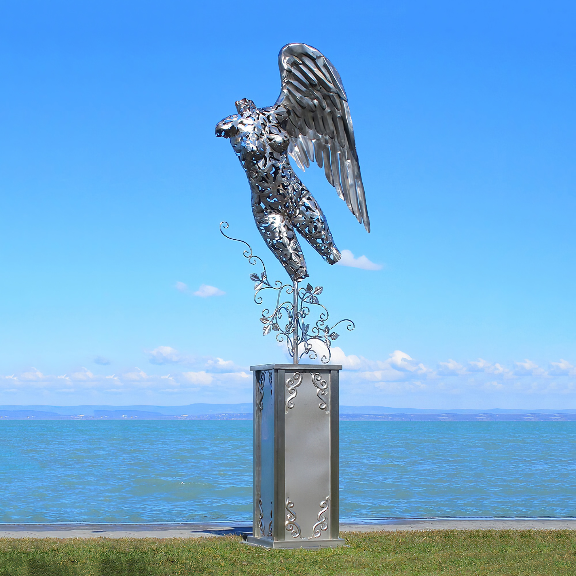 Engel Torso mit Podest aus Metall im floralen Design - Volantini / Stahl - Rost