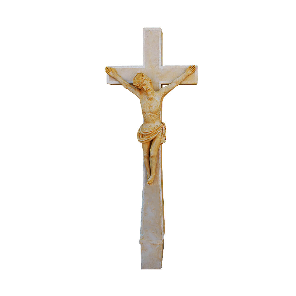 Croix en bois sculptée à la main avec figure de Jésus pour décoration de jardin