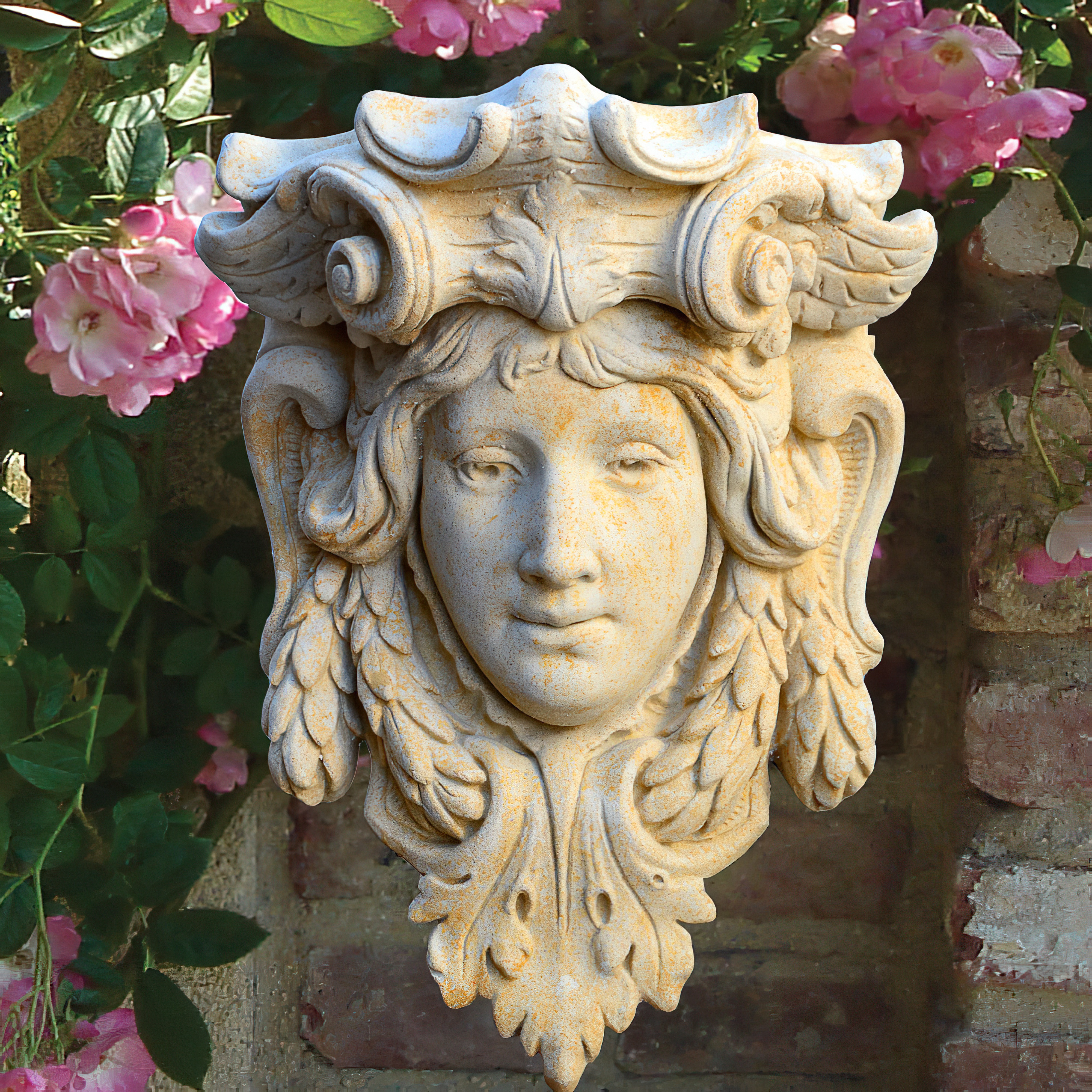 Antik Stein Wandkonsole mit Frau - Sarina / Portland weiß