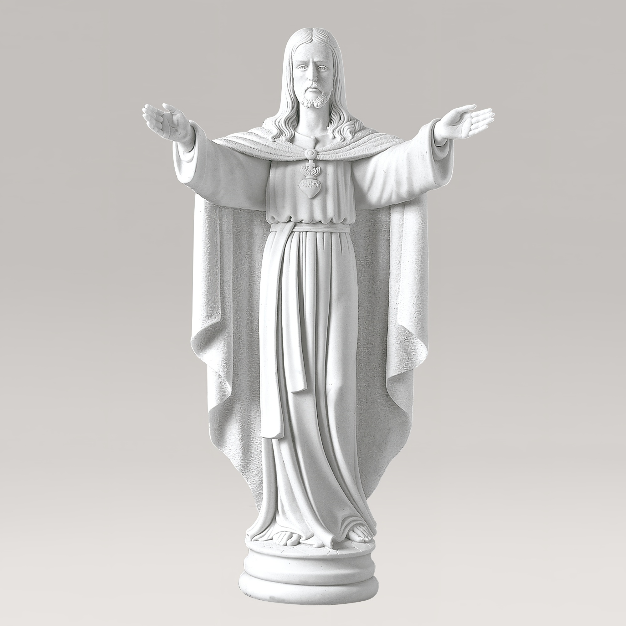 Statue blanche de Jésus avec les bras étendus, décoration de jardin exclusive