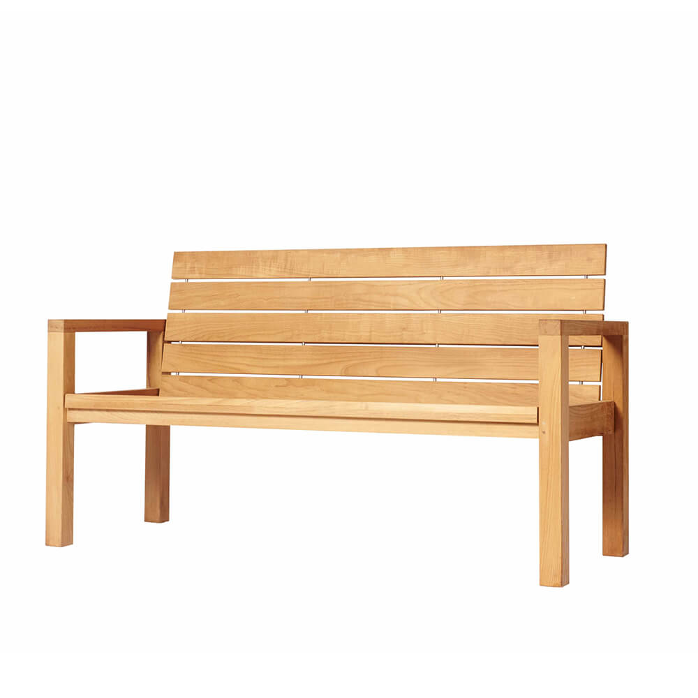 Banc de jardin robuste en bois avec dossier et accoudoirs
