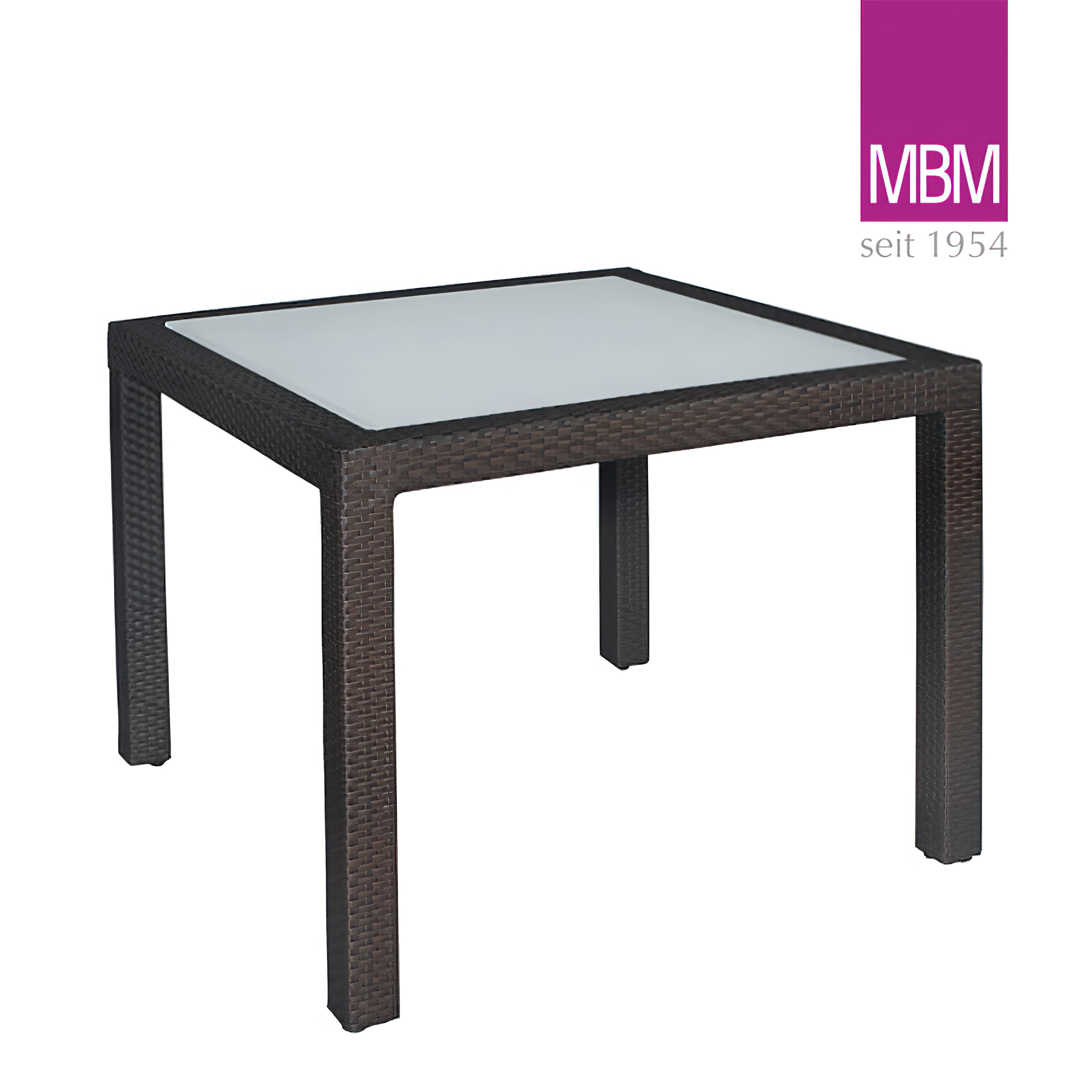 Quadratischer Gartentisch mit Glasplatte - Alu & Geflecht - 90x90cm - Tisch Bellini