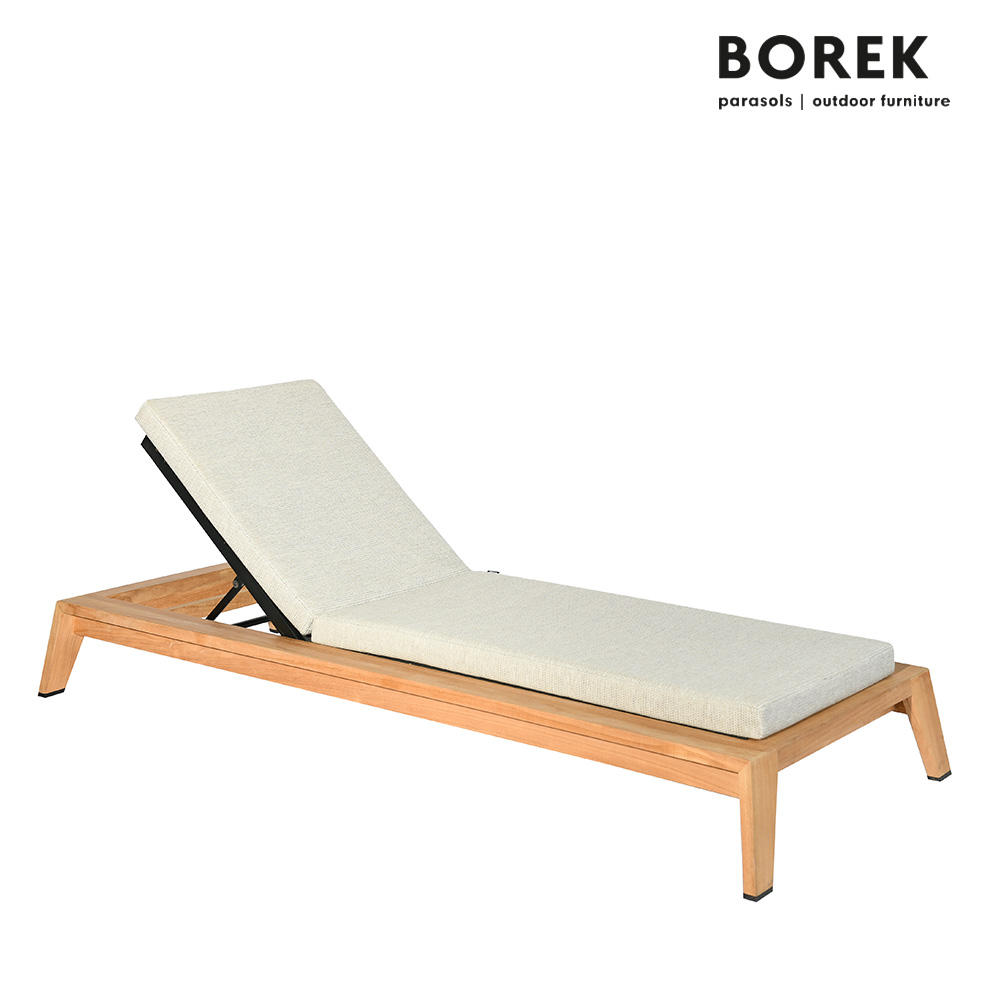 Gepolsterte Gartenliege aus Teak mit Rädern und verstellbarer Rückenlehne - Borek - Hybrid Lounger