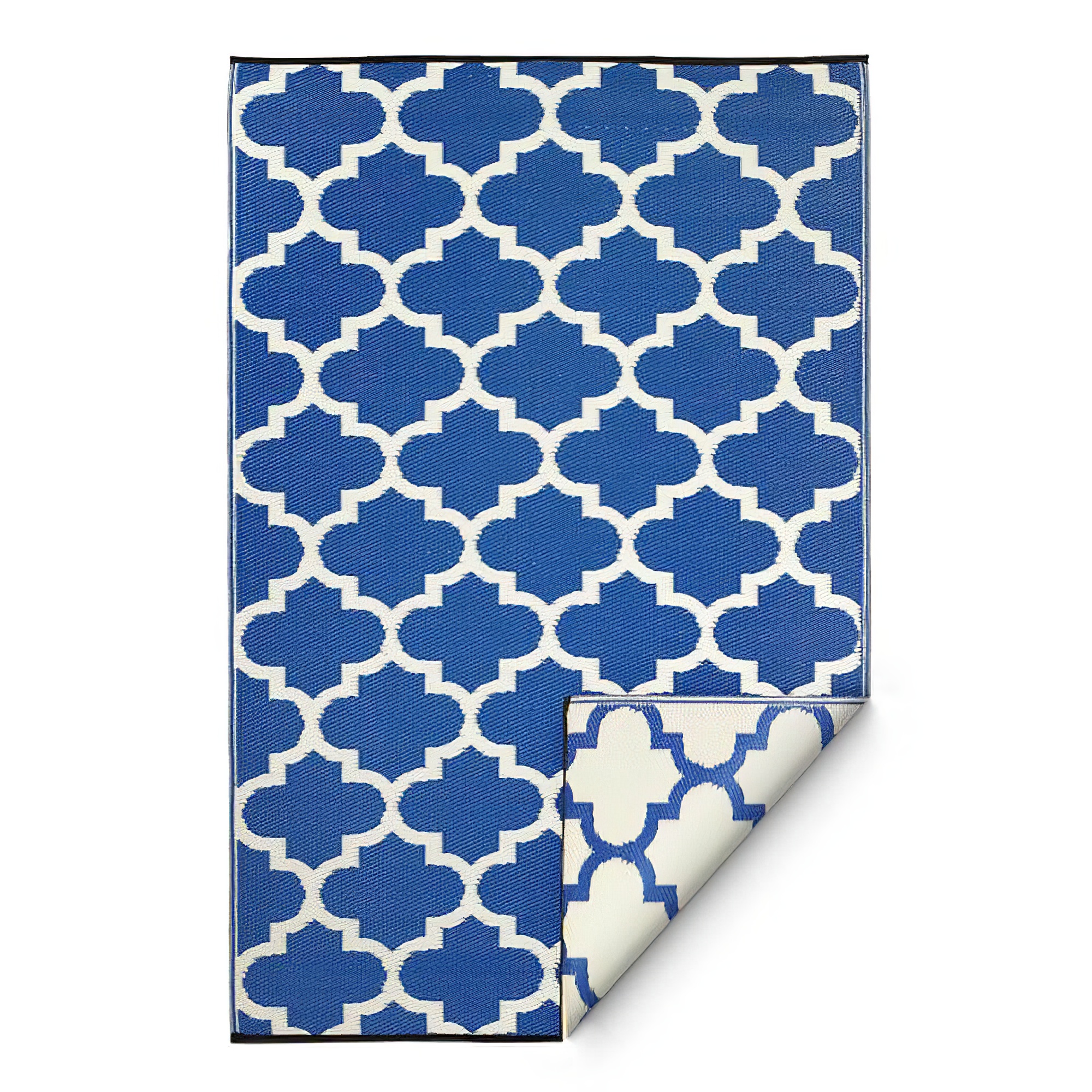 Blau-weißer Outdoor Teppich aus recycelten Kunststoff - Lania