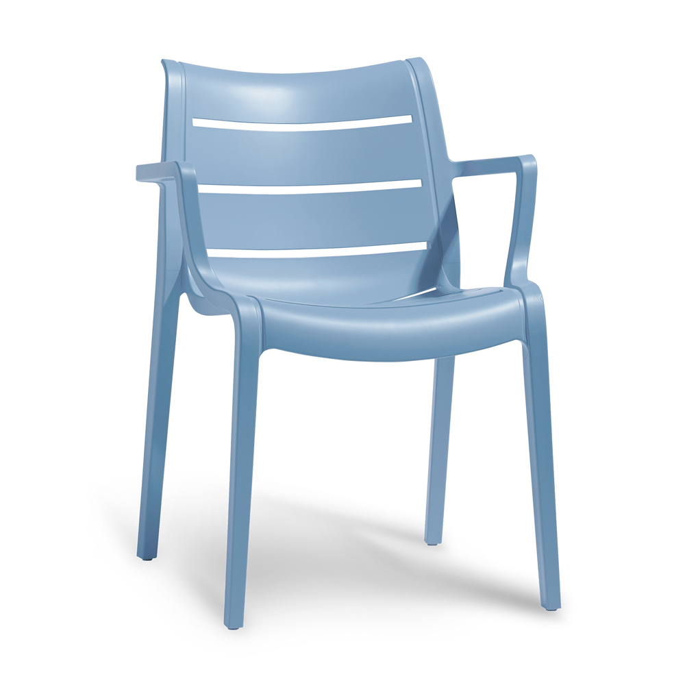 Bruchsicherer Stapelstuhl aus Vollkunststoff mit Armlehne - Moriana / Blau