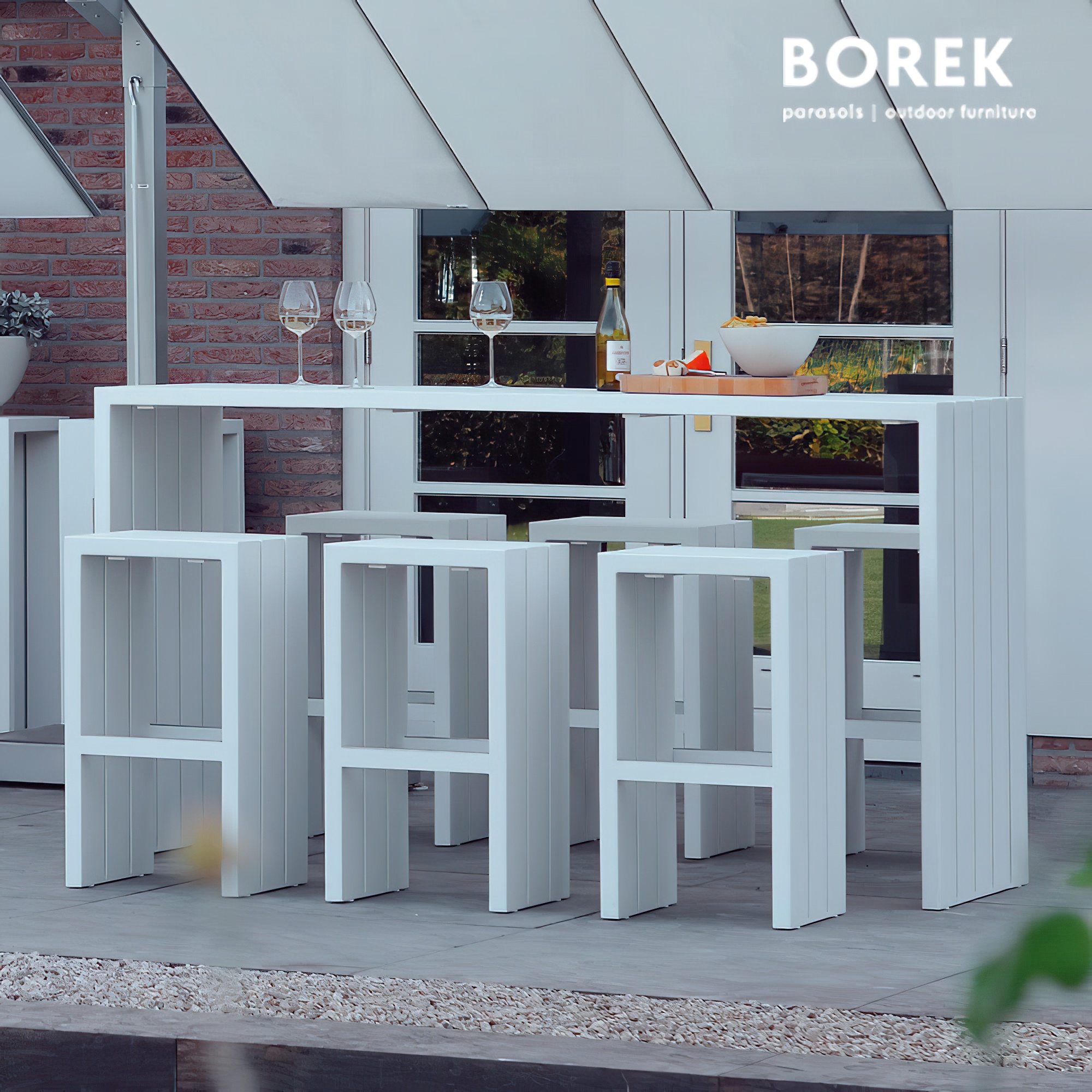 Outdoor Bartisch mit Hockern für Garten & Terrasse - Borek - modern - Aluminium - Samos Gartenbar / Weiß