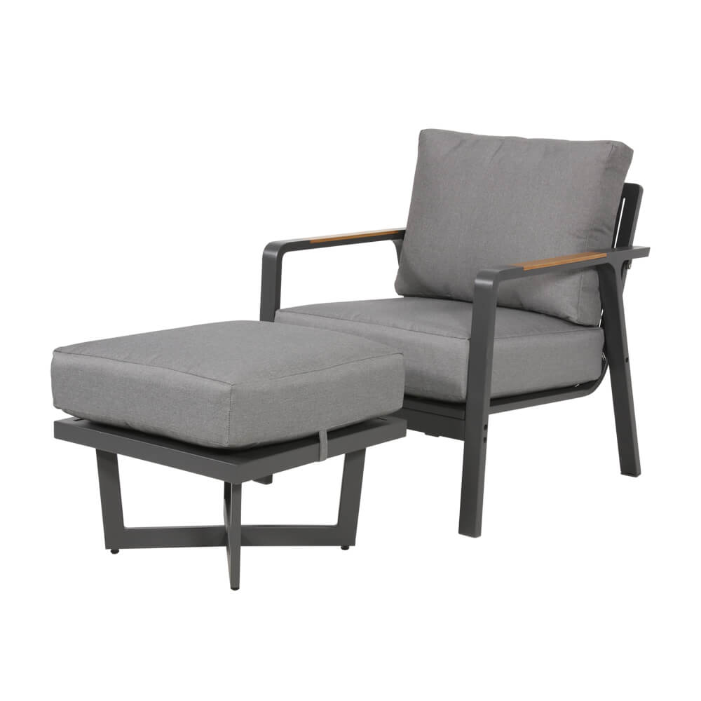 Grauer Outdoor-Stuhl und Hocker als Set - Alu - Briun Sitzmöbel