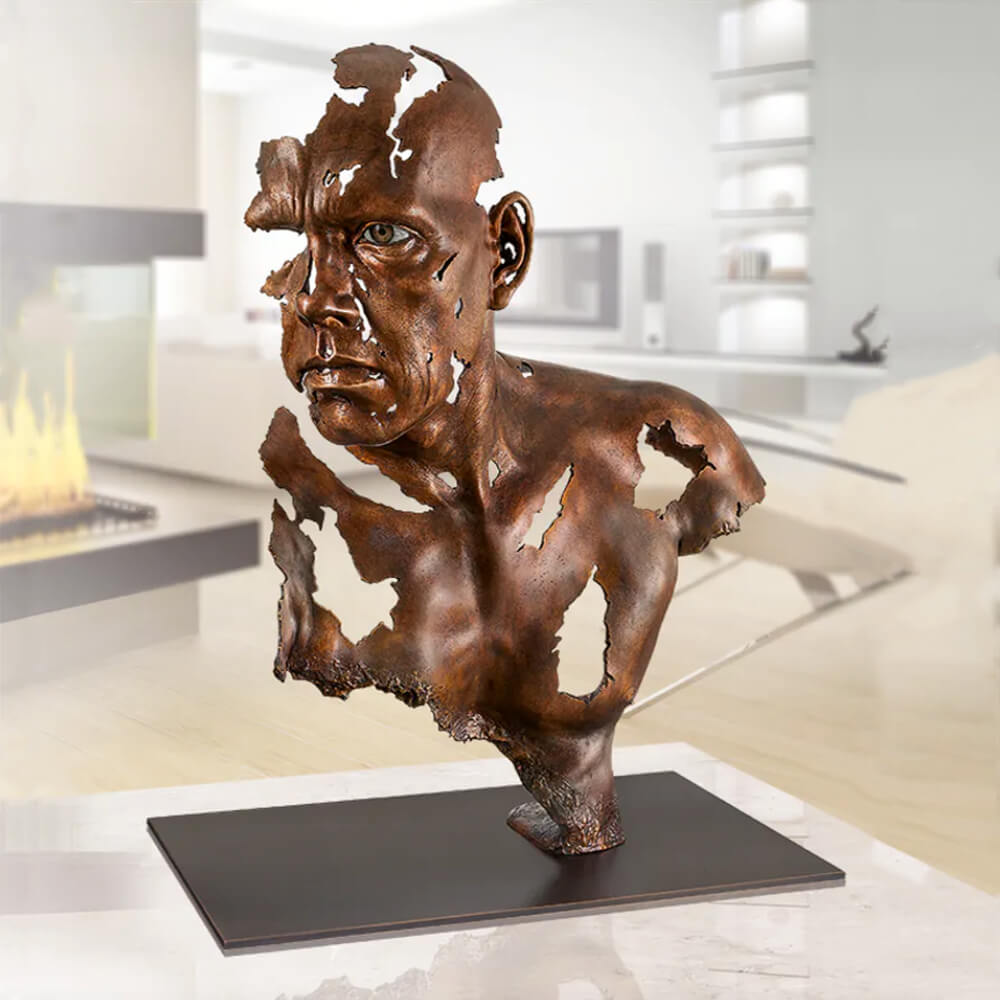 Moderne Künstlerbüste - limitierte Mann Bronzeskulptur - Face to Face
