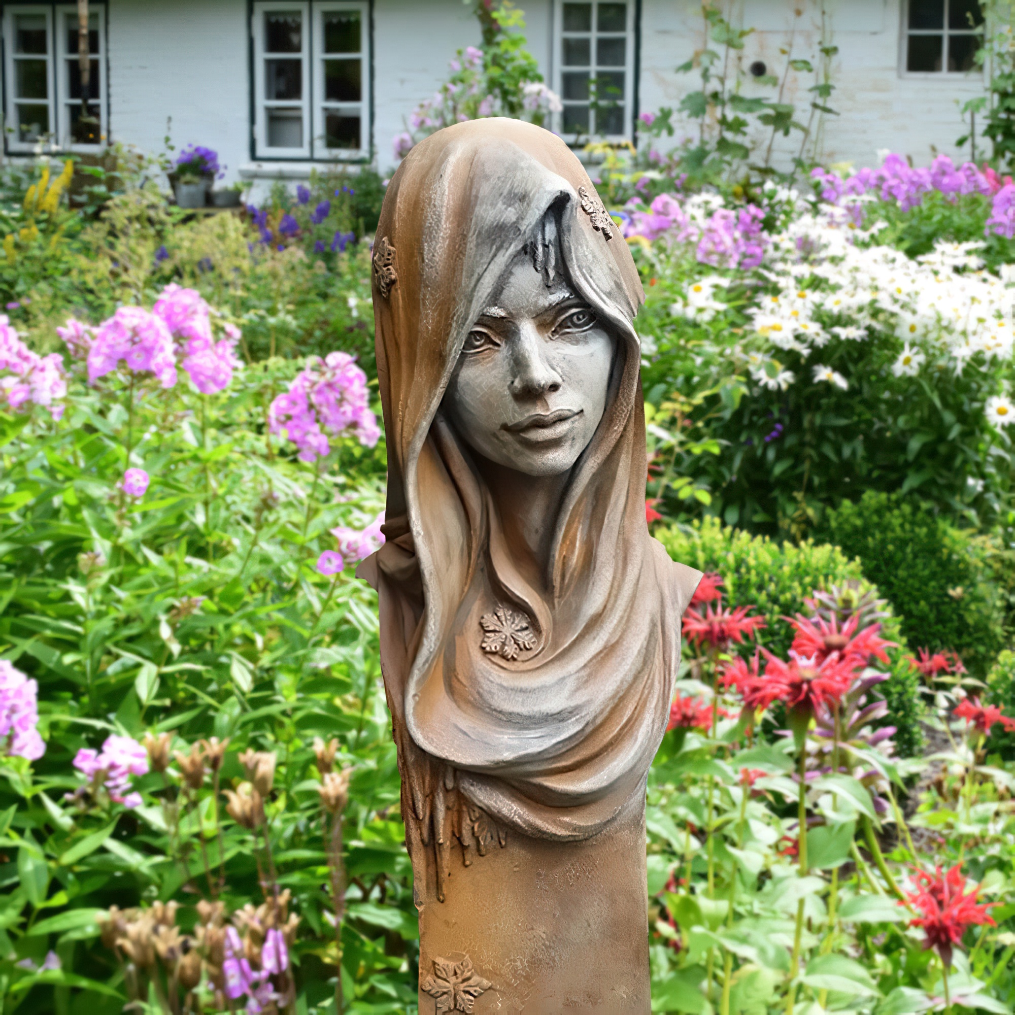 Schöne Gartenskulptur - Frauen Büste aus Stein - Jolanda / Antikgrau