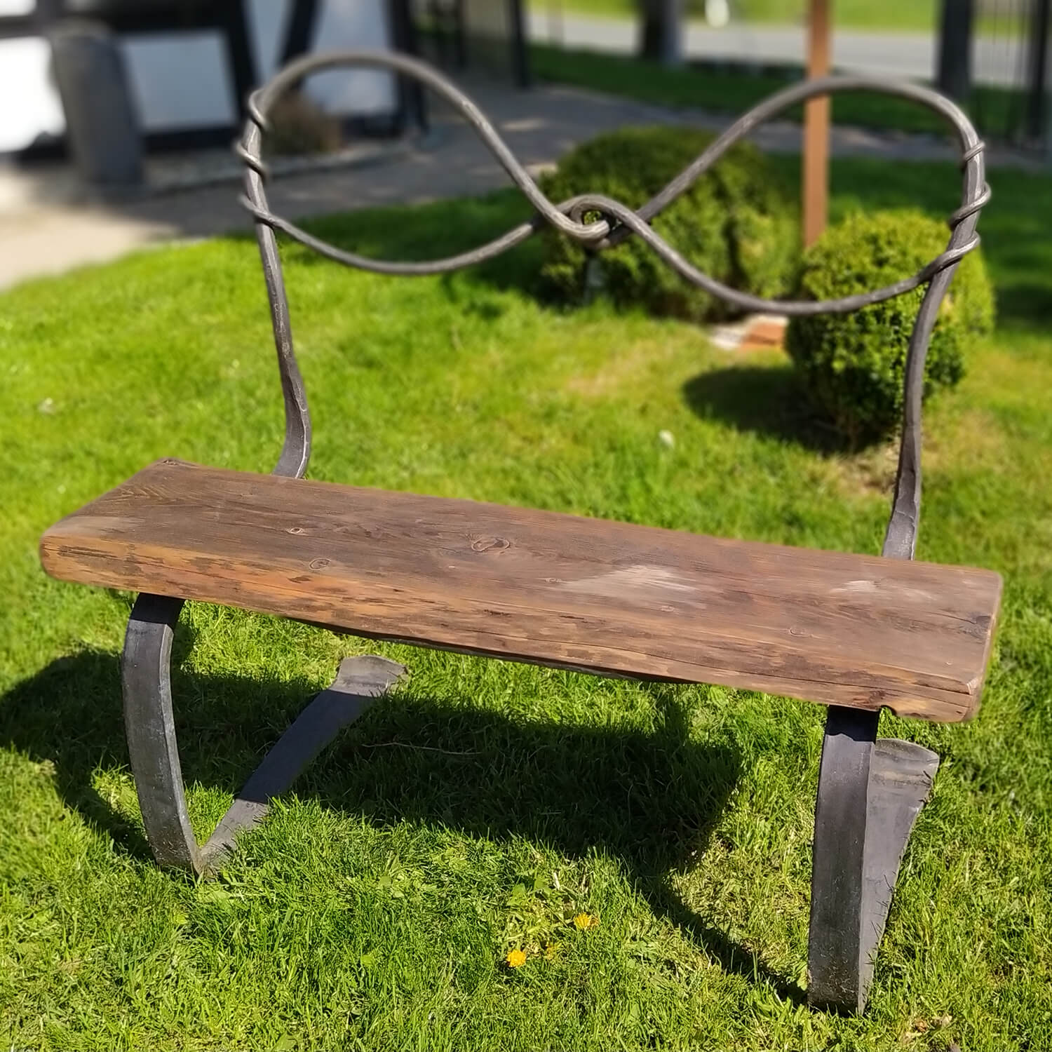 Handgeschmiedete Gartenbank für 2 Personen mit Holz - Panca di coppia