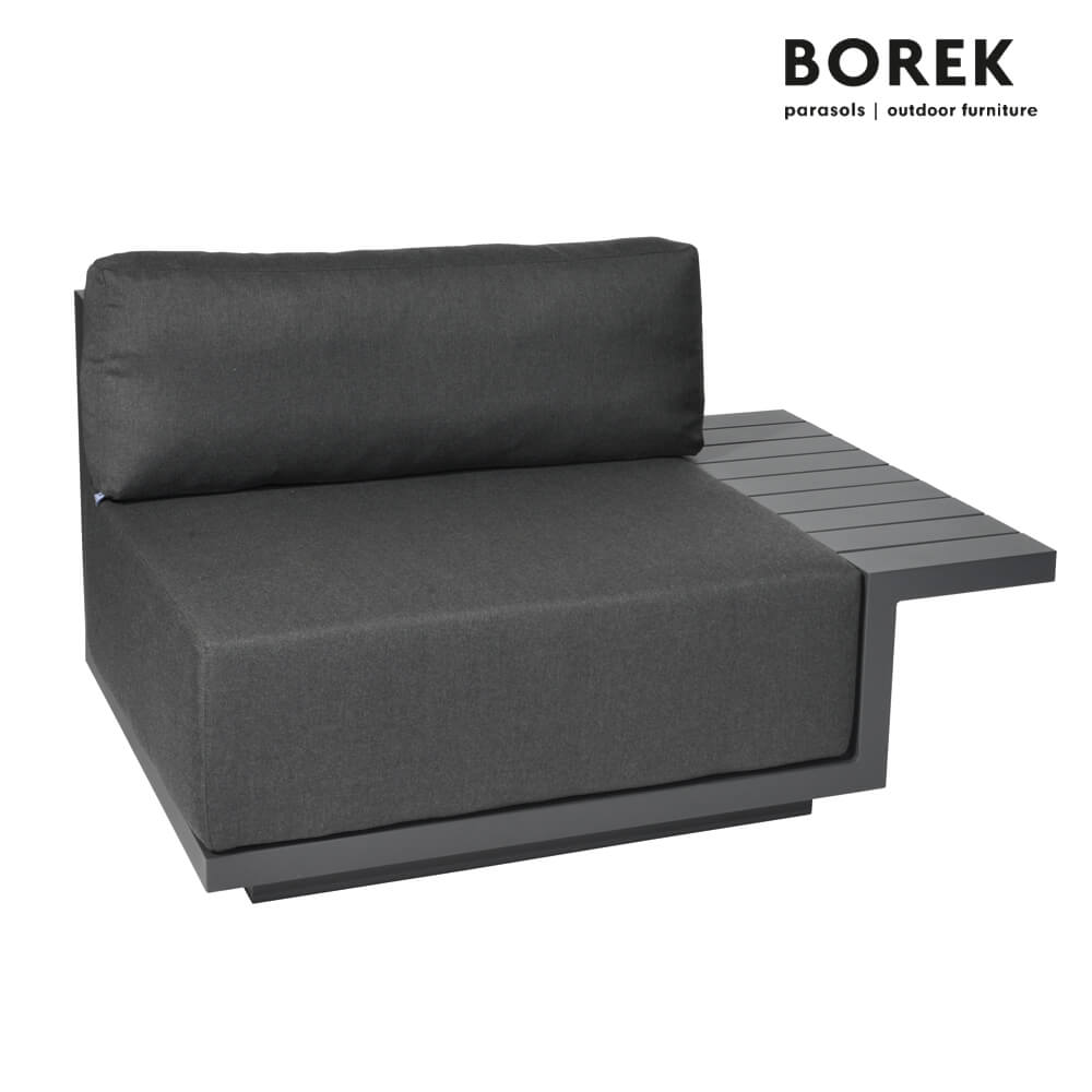 Modernes anthrazitfarbenes Gartensofa mit integriertem Beistelltisch aus Metall