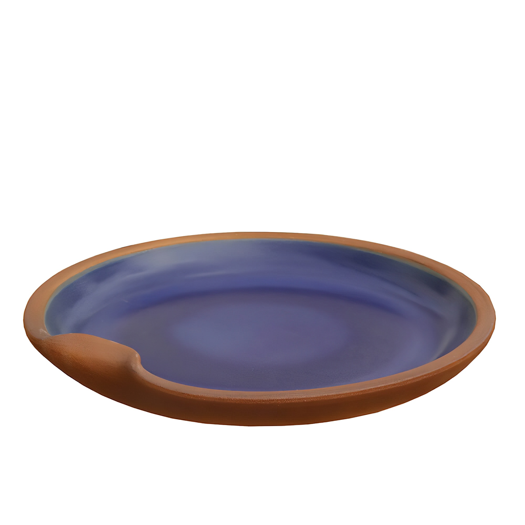 Ciotola rotonda in terracotta con smalto blu per abbeveratoio da giardino