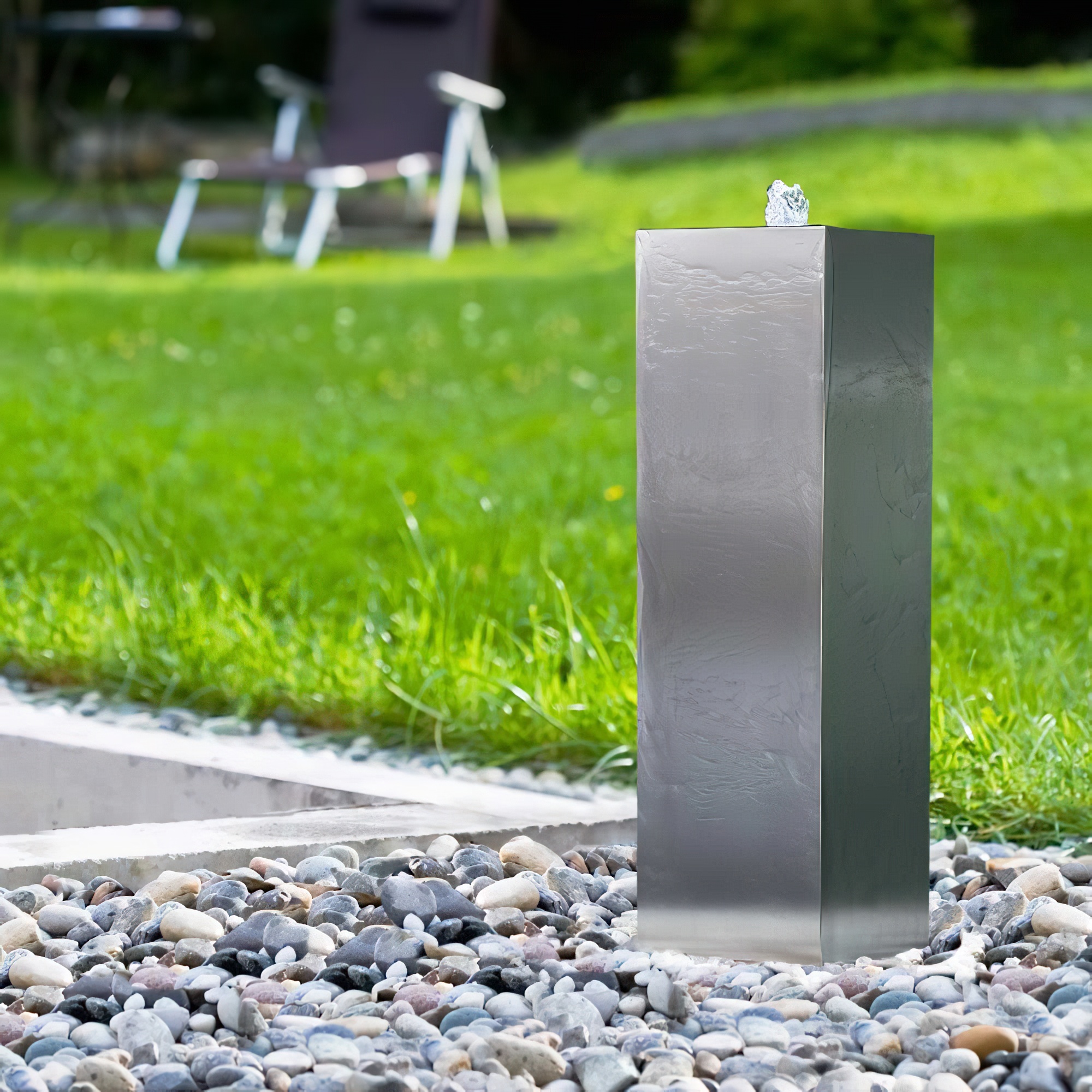 Edelstahl Säulenbrunnen mit LED - Pannonia