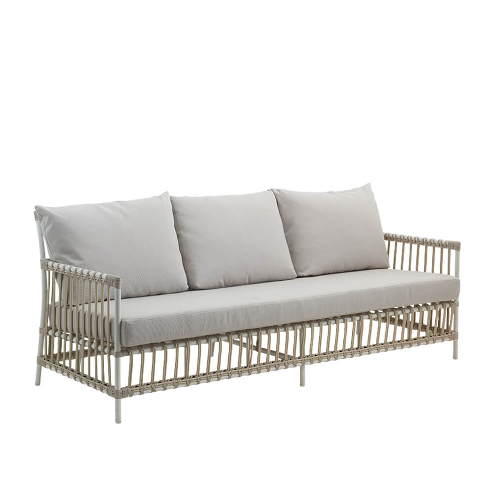 3-Sitzer Outdoor Sofa in Weiß aus Alu-Rattan für die Loungeecke - Bank Caya / ohne Sitz- und Rückenkissen