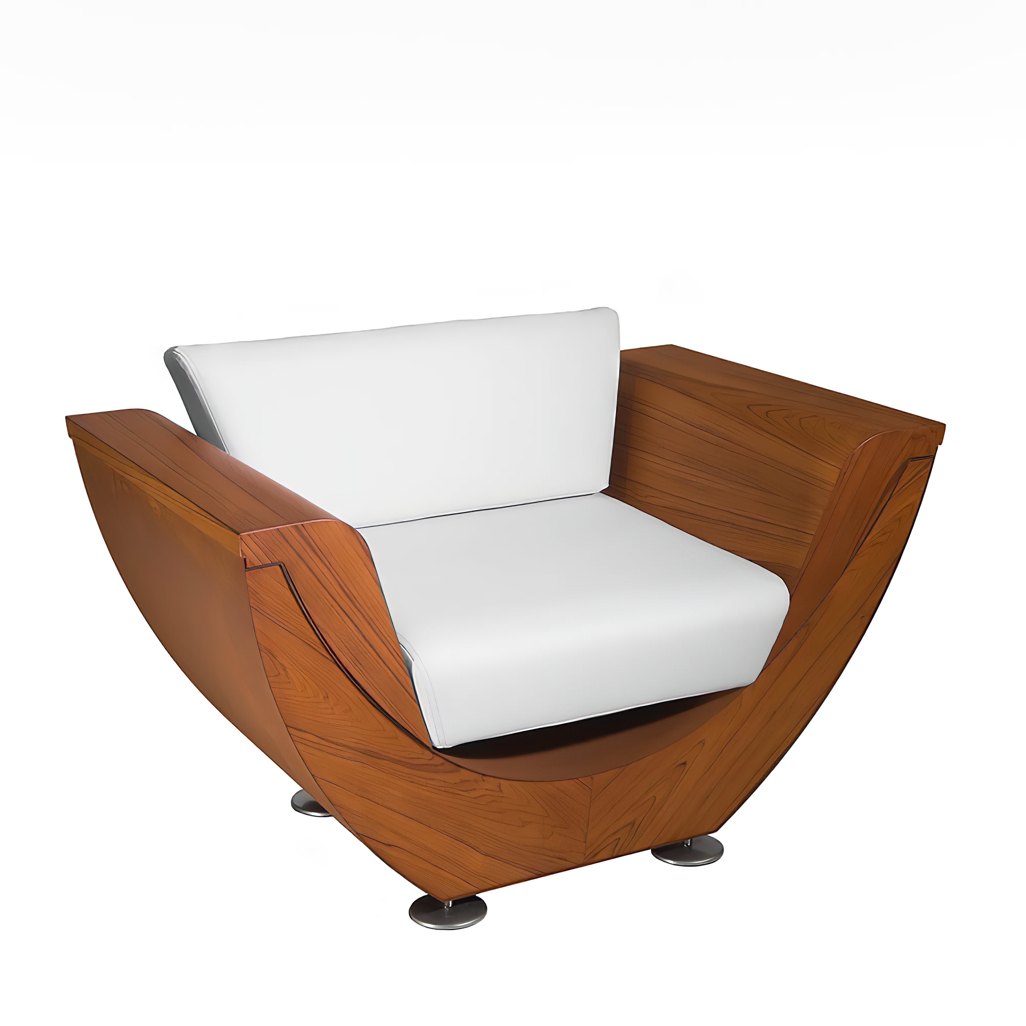 Fauteuil de jardin moderne en bois avec coussin blanc sur fond blanc
