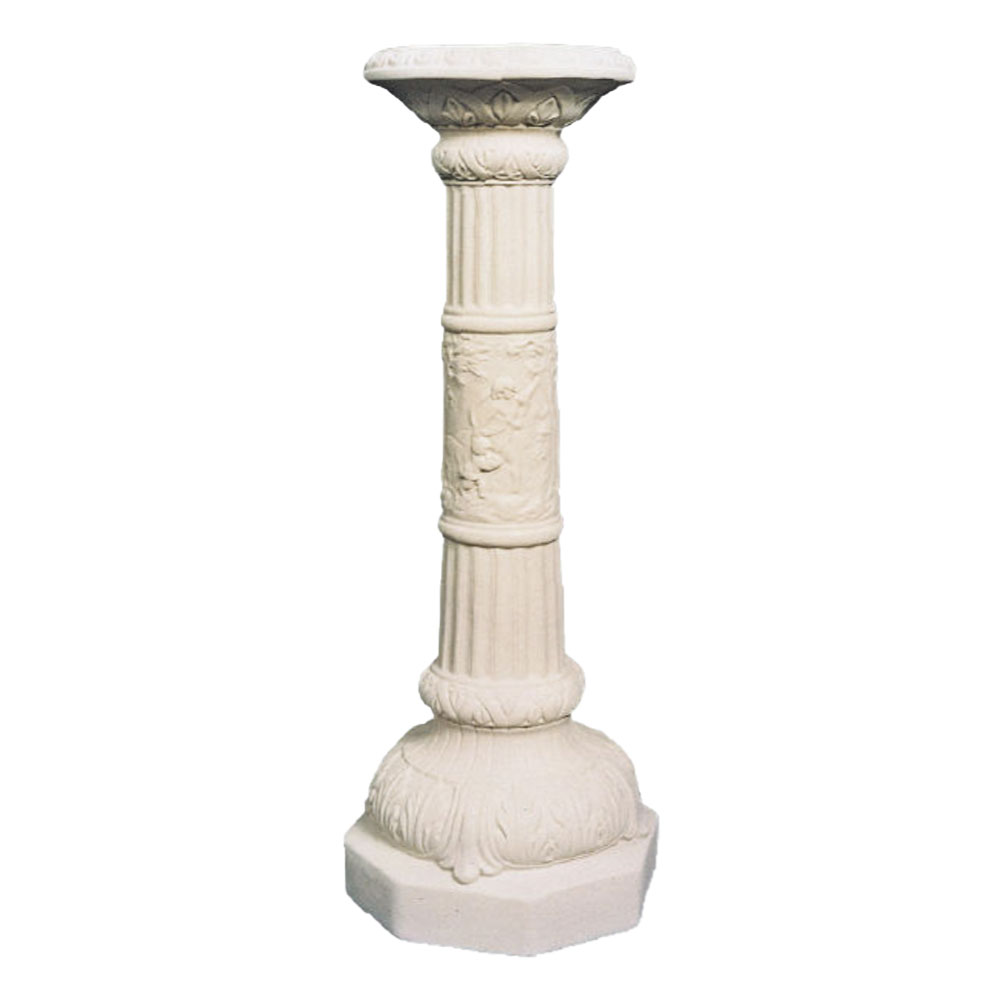 Detailreiche Steinguss Säule auf kuppelartigem Sockel zur Gartendekoration - Insika / Portland weiß