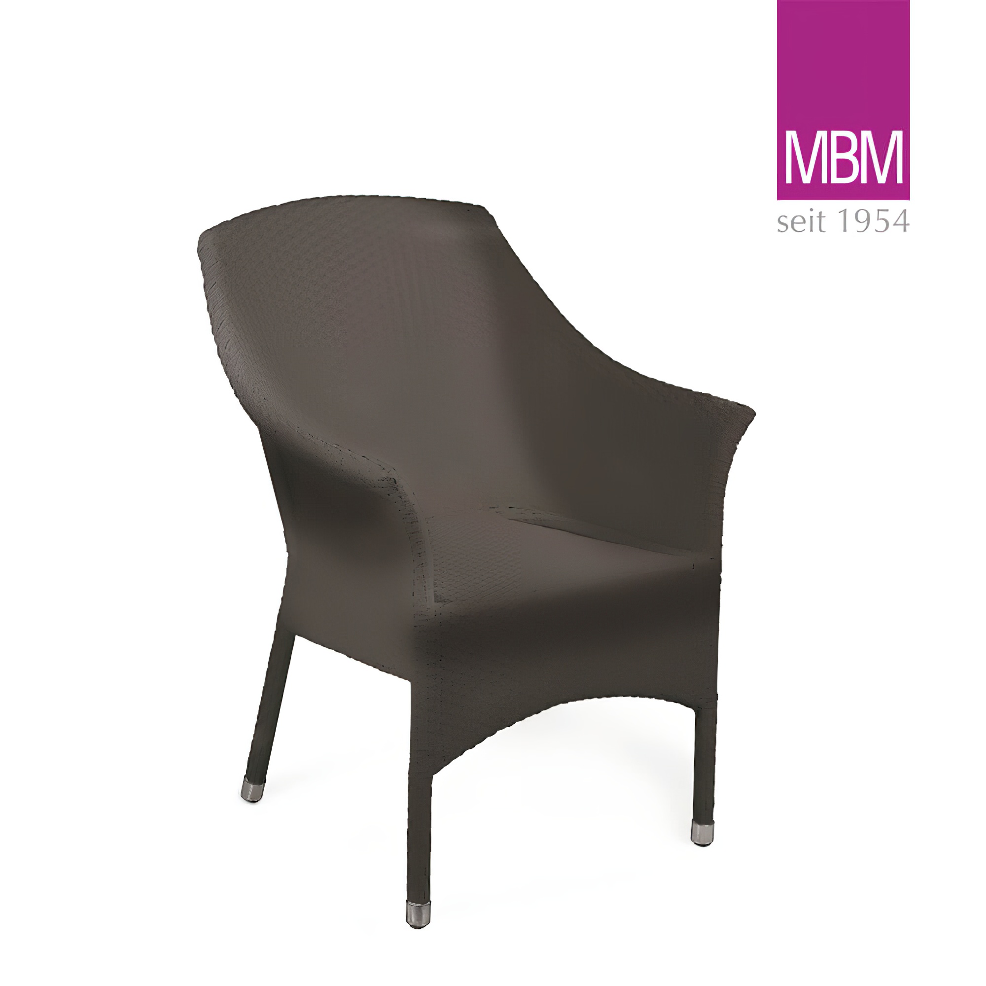 Elegante sedia da giardino marrone con braccioli e gambe in metallo