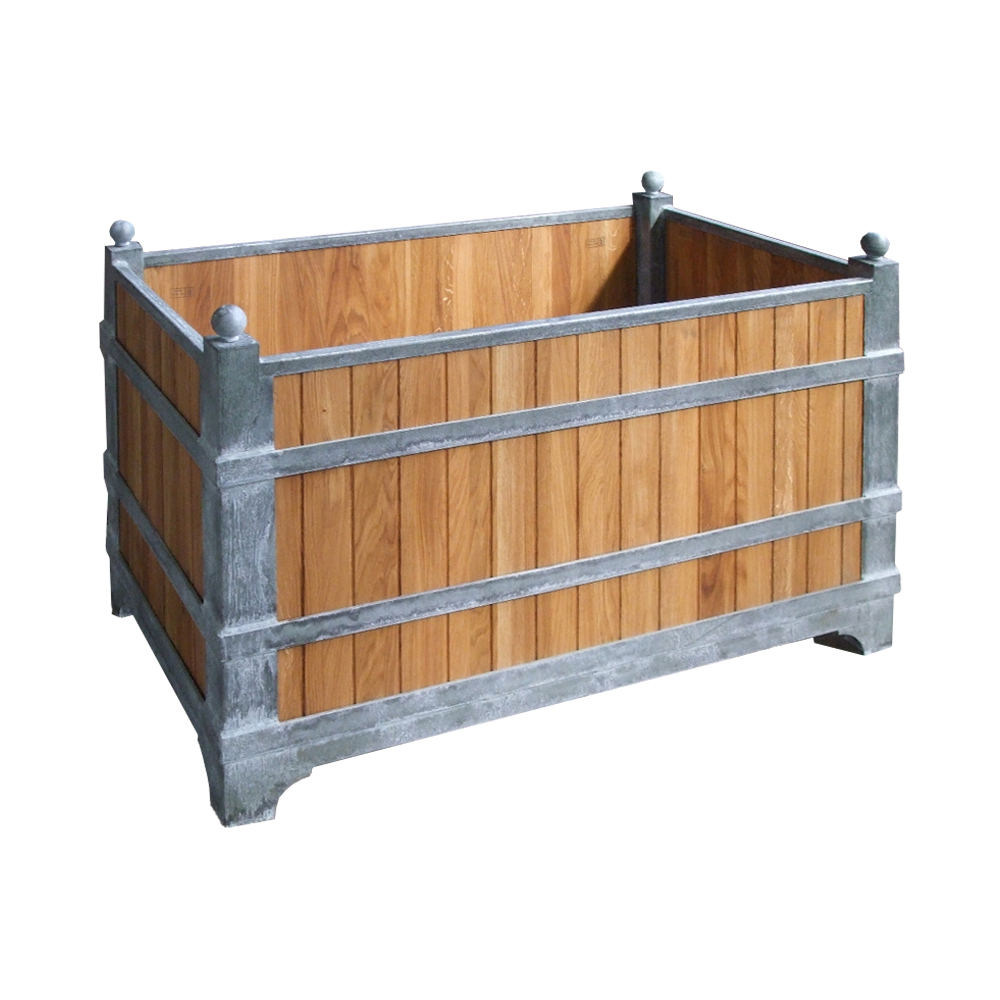 Rechteckiges XXL Pflanzgefäß aus Eichenholz & Stahl - Jorena