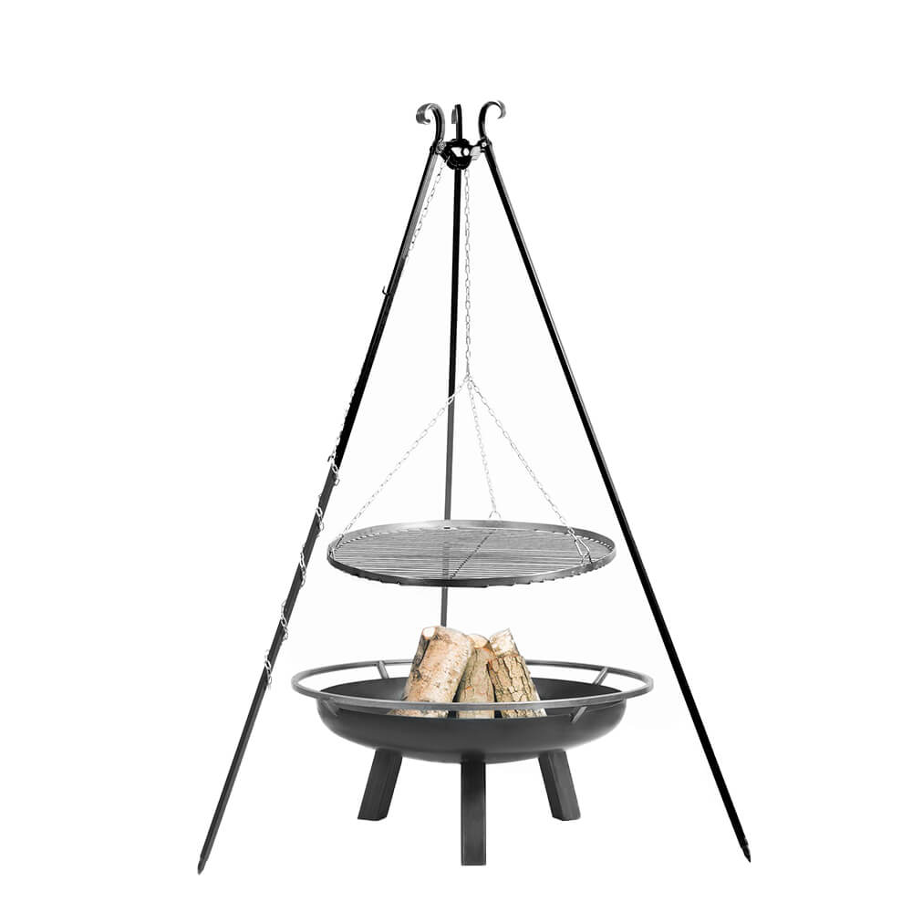 Dreibein Grill - pulverbeschichtet - mit Grillrost und Stahl Feuerschale - Sanor Gartengrill / 70cm / ohne Kurbel