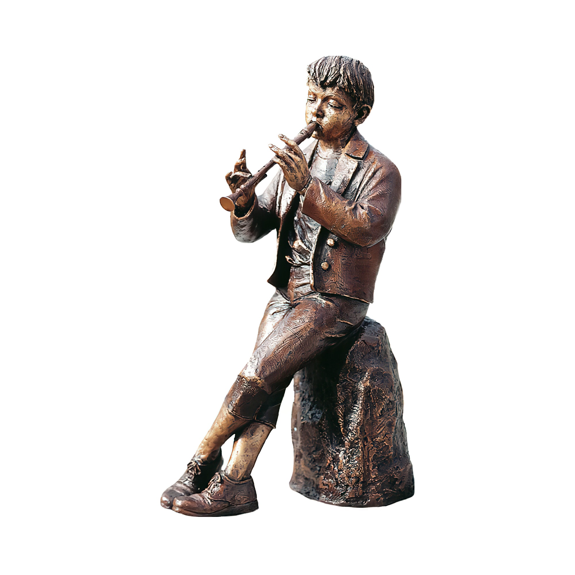 Statue en bronze d'un musicien assis jouant de la flûte, décoration de jardin exclusive