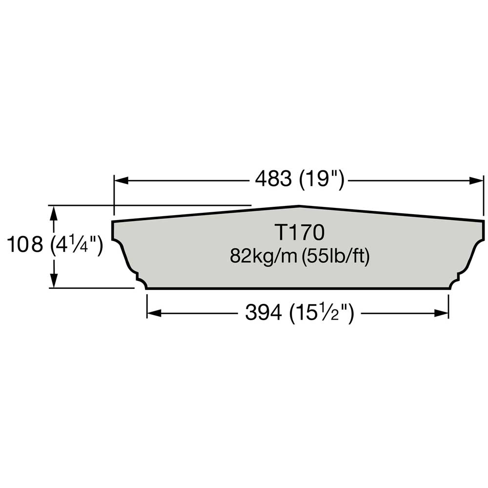 Section transversale d'une poutre en bois mesurant 483 mm de long et 108 mm de haut