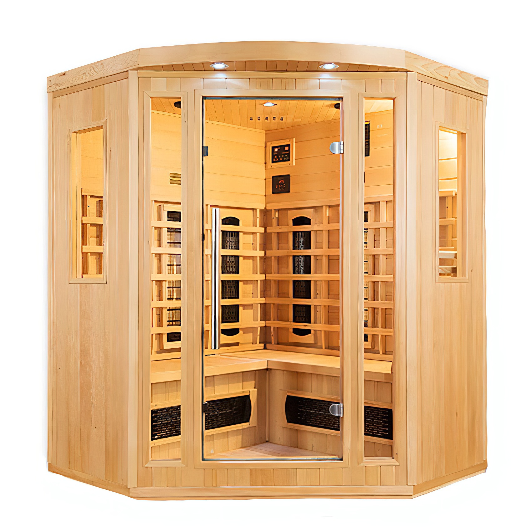 Infrarotsauna für Innen mit 2 Fenstern - max. 60°C - 3 Personen - Fichtenholz - 5-eckige Form - Sierra Negra