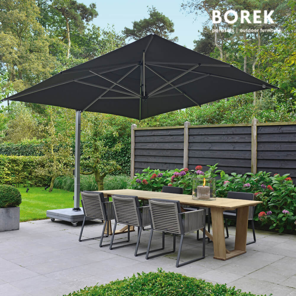 Design Ampelschirm mit Aluminium Gestell - Borek - mit Kurbel - rund - hochwertig - Rodi Sonnenschirm silver / Schwarz