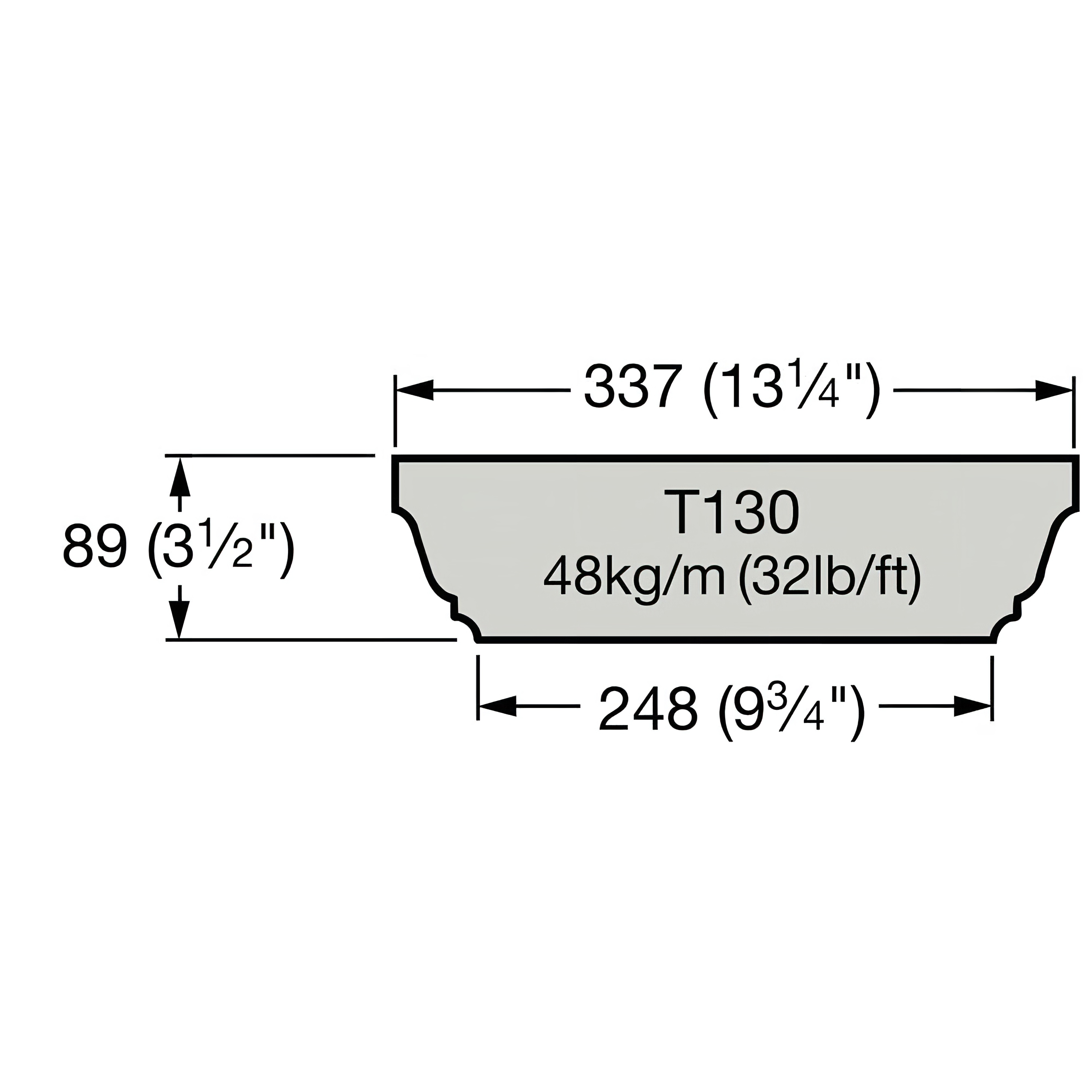 Dessin technique montrant les dimensions du panneau de jardin T130 avec largeur, hauteur et poids par mètre