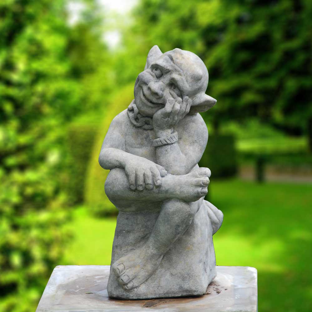 Lustige Gargoyle Garten Steinfigur - Lulach / Portland weiß