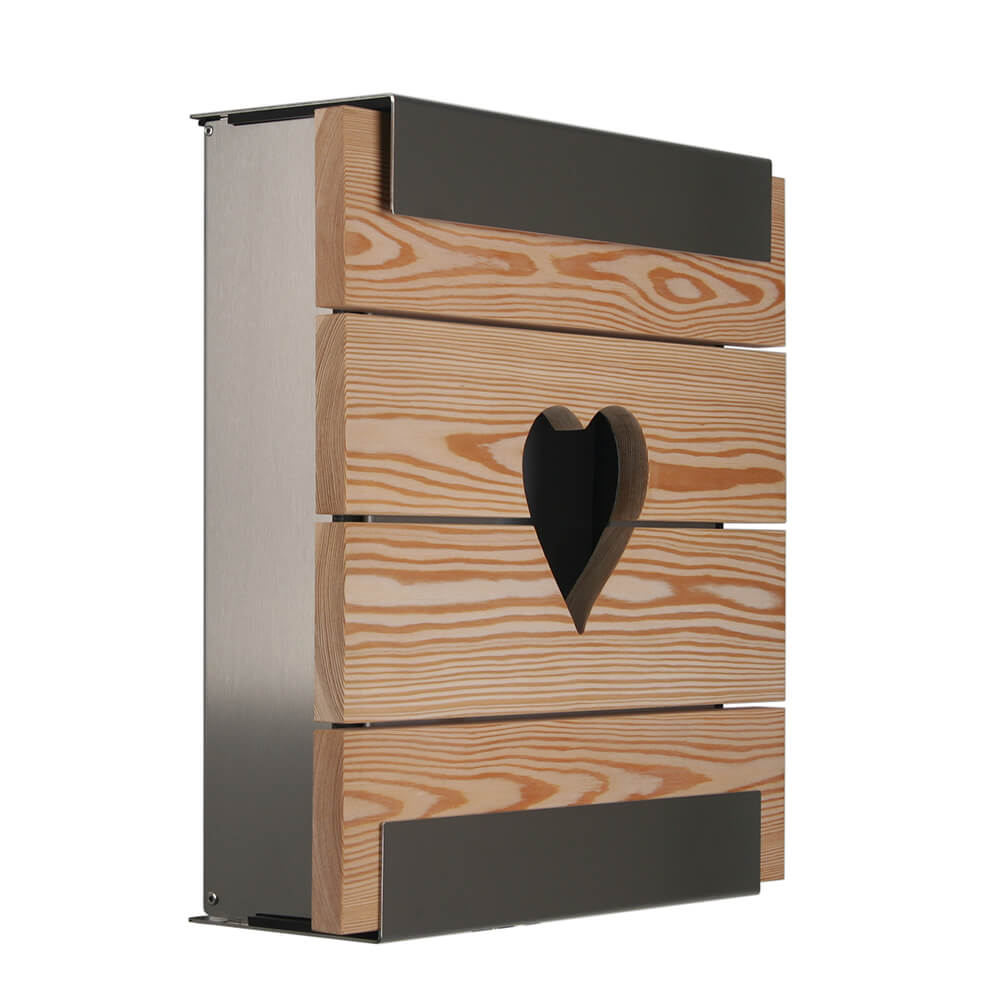Edelstahl Briefkasten mit Holz Front & Herz - Hypnos