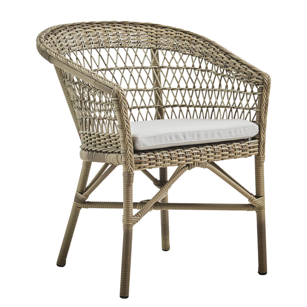 Von Hand geflochtener Gartenstuhl in antikgrau - Gartenstuhl Ivar / ohne Kissen