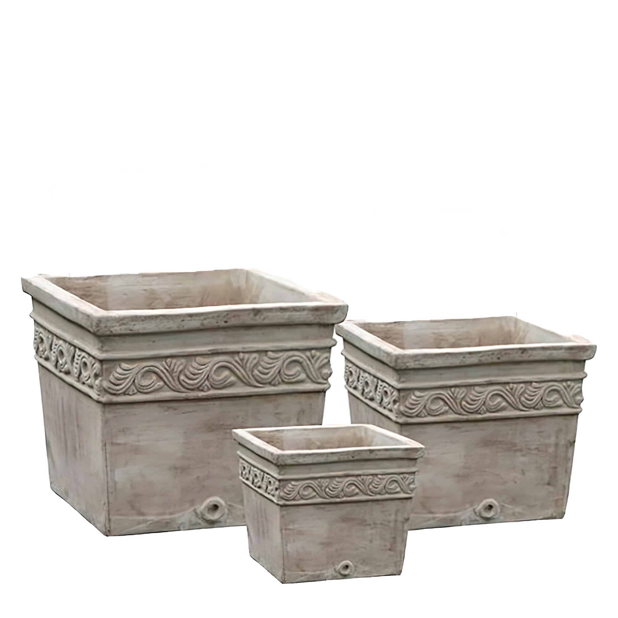 3er Set Pflanzkübel - Terrakotta - Eckig - Florales Muster - Shenoa