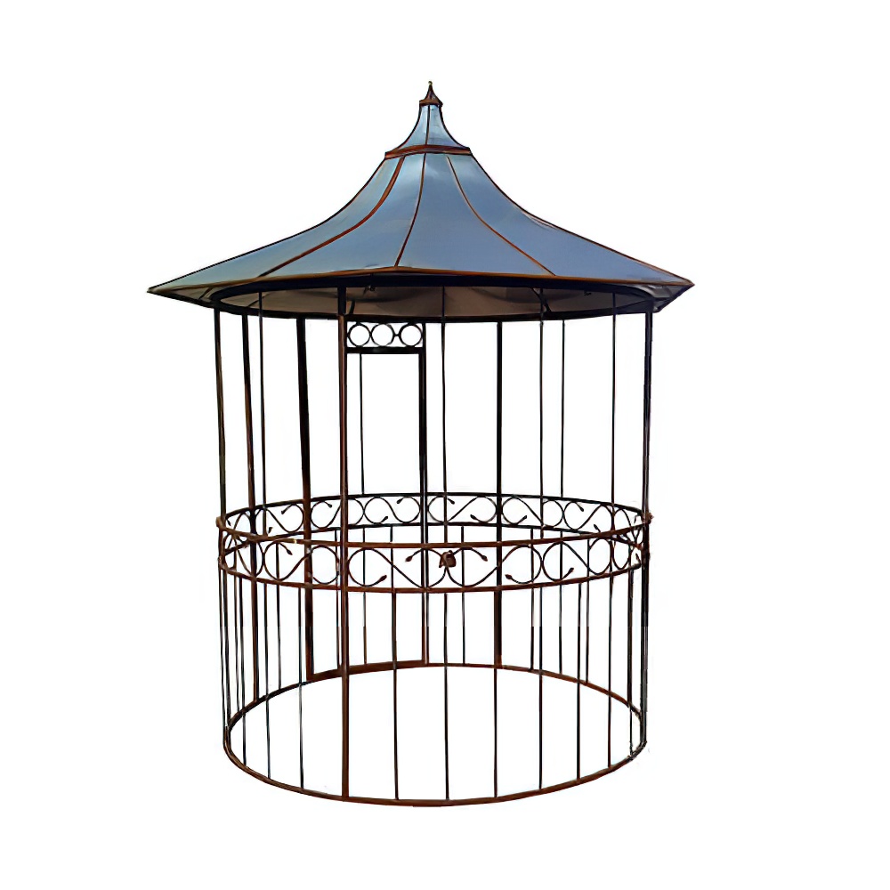 Runder Pavillon aus Schmiedeeisen mit dekorativem Dach, ideal für den Garten