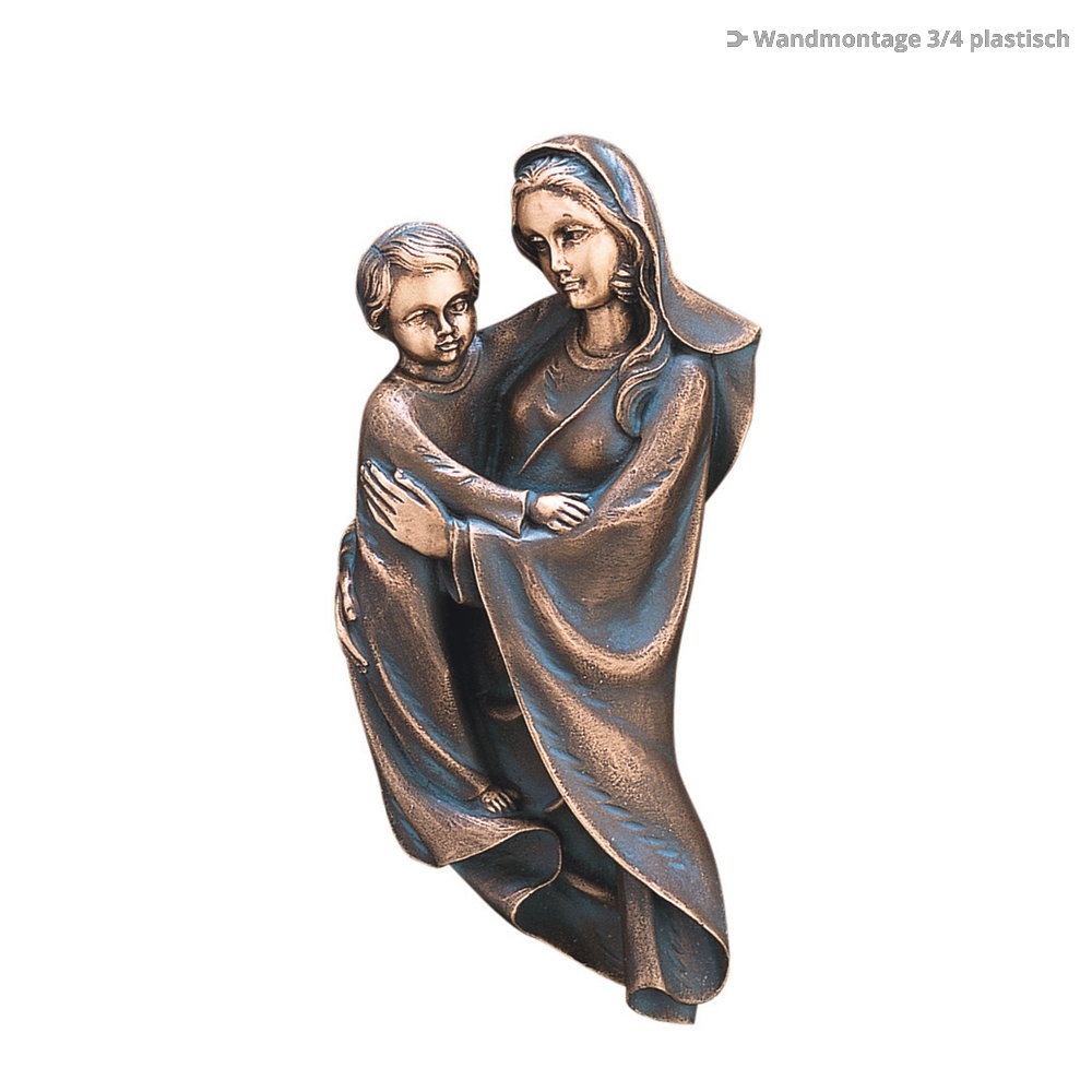 Bronze Wandrelief Madonna mit Kind für draußen - Matris Immortalis