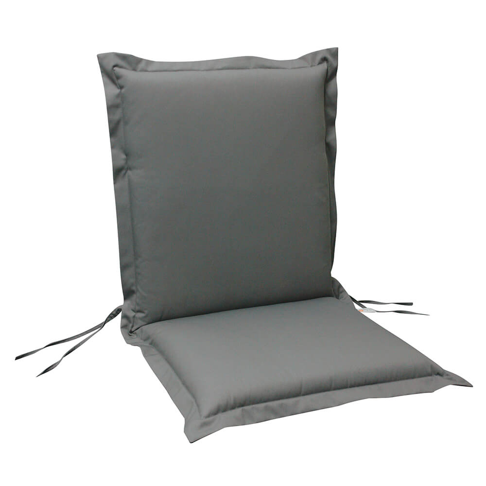Cuscino grigio per sedia da giardino con lacci per fissaggio
