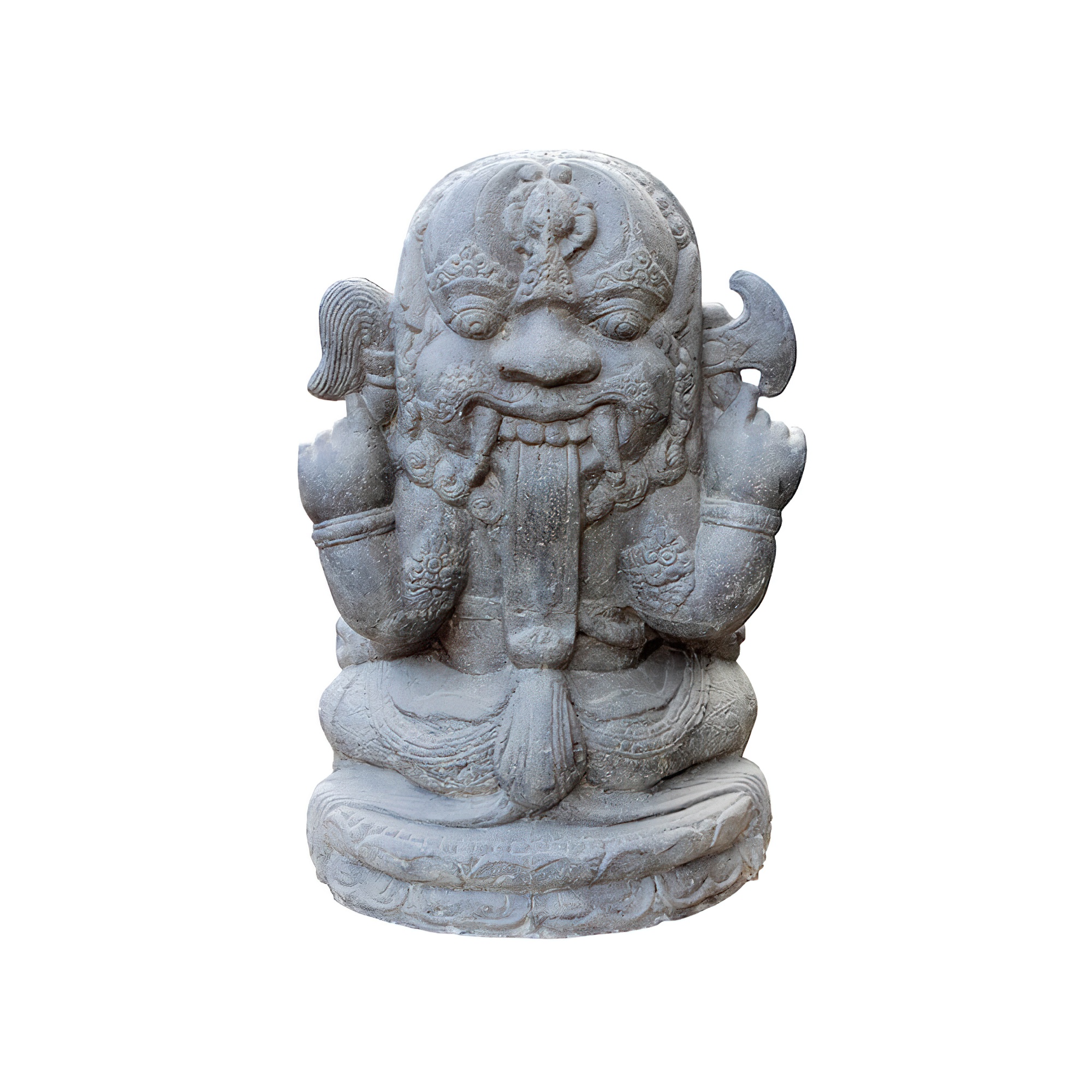 Sculpture en pierre blanche d'un Bouddha souriant comme décoration de jardin exclusive