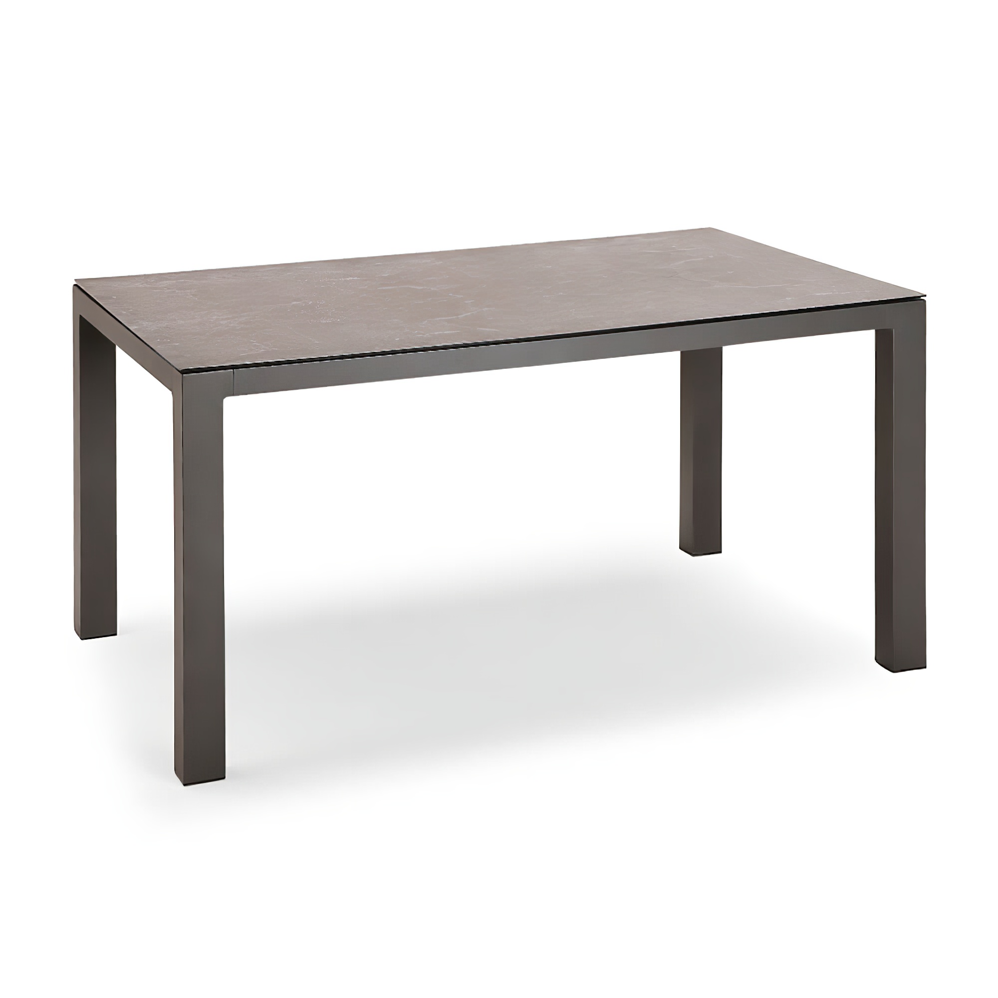 Tavolo da giardino moderno con struttura in metallo e piano in legno