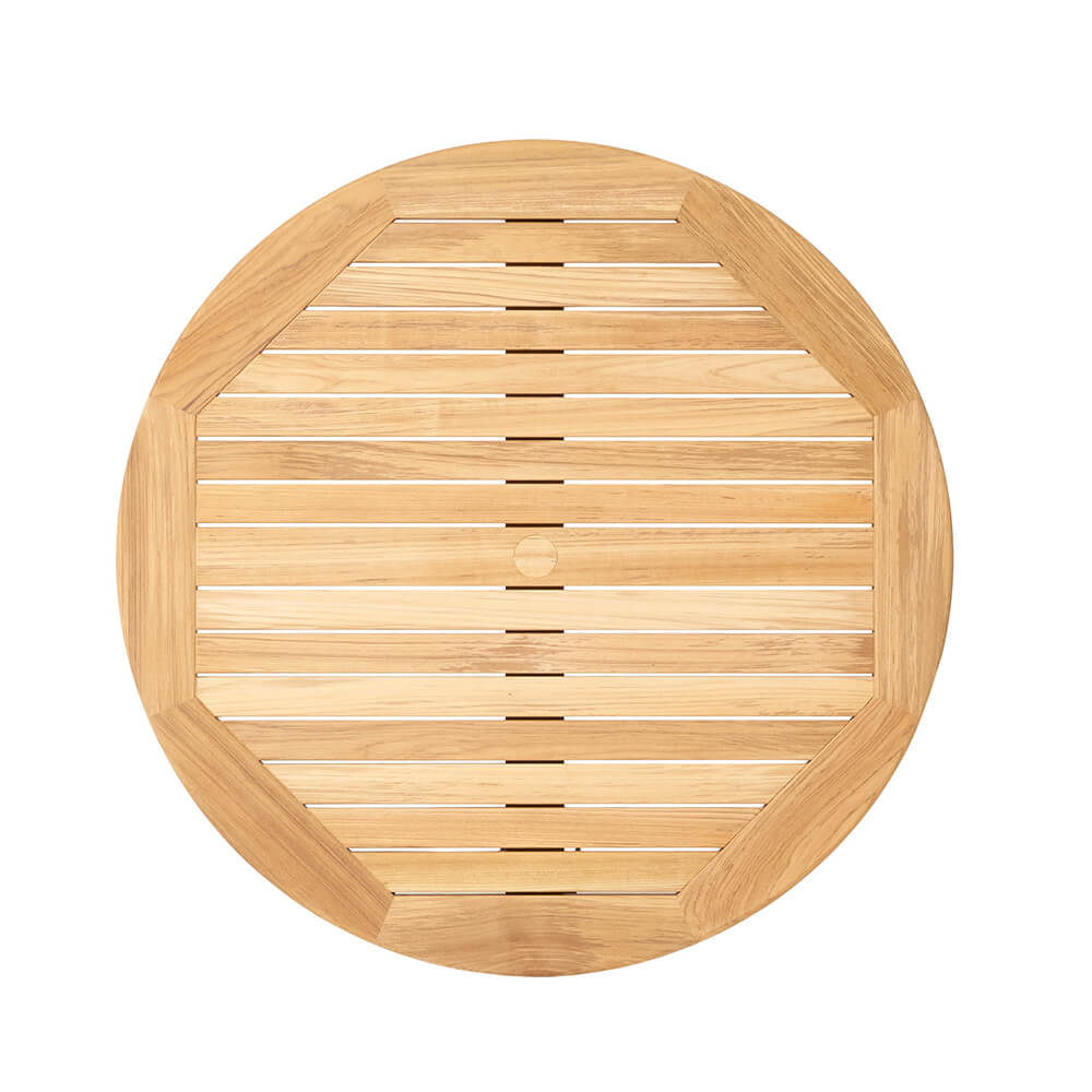 Tavolo da giardino rotondo in legno con assi, ideale per esterni