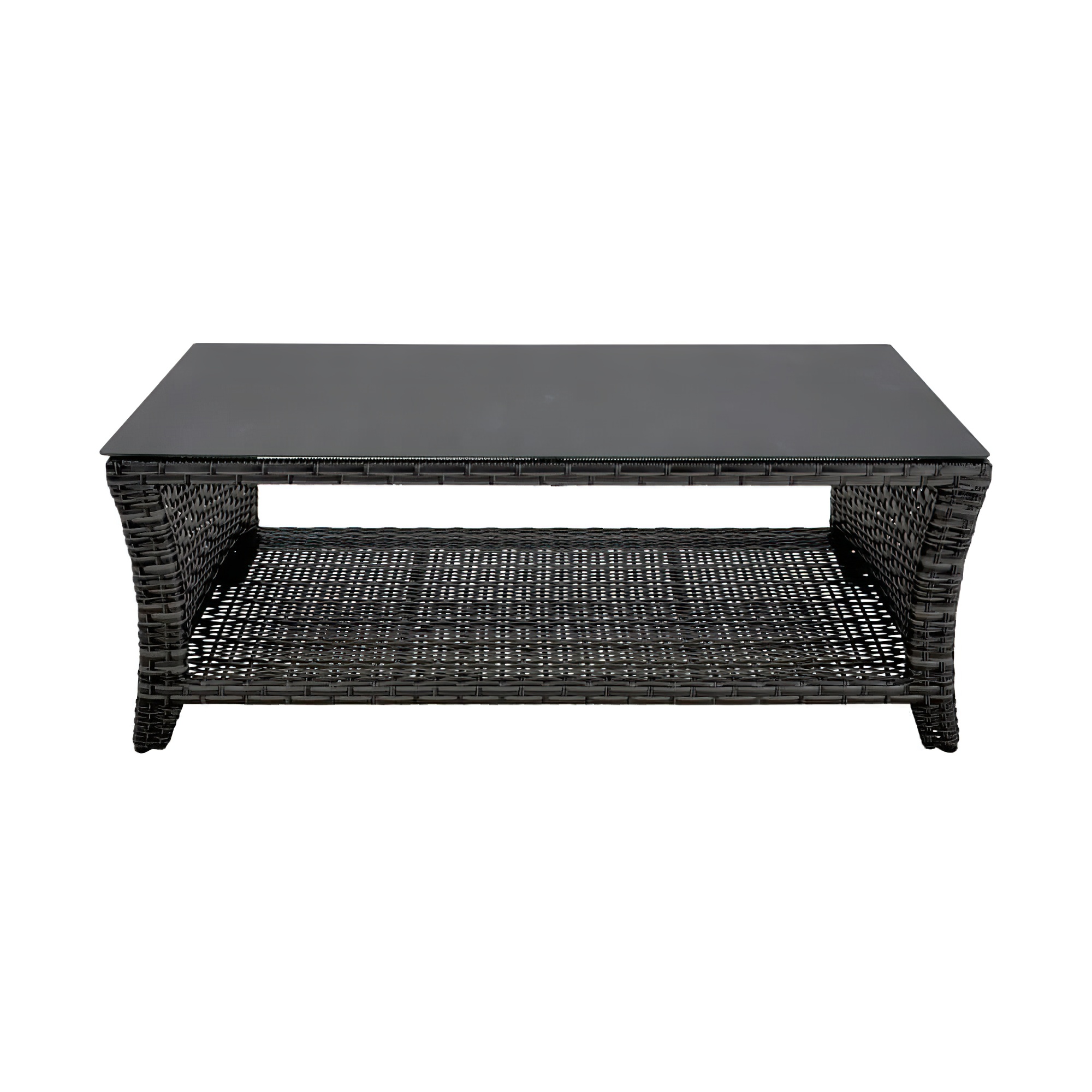 Rattan Gartentisch 120cm mit Steinplatte - Couchtisch Refi / Anthrazit