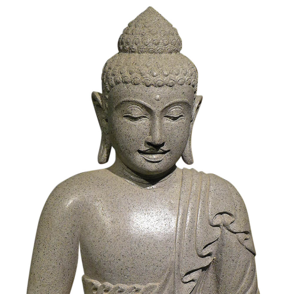 Photo en gros plan d'une statue de Bouddha en pierre, décoration parfaite pour jardin