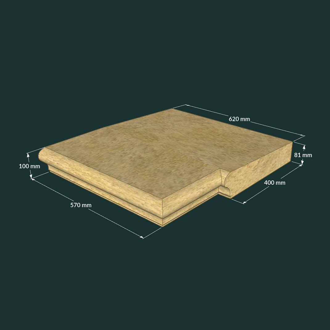 Breite Mittelstücke für Stein Mauer Abdeckplatten - flach - Ronan Middle / links